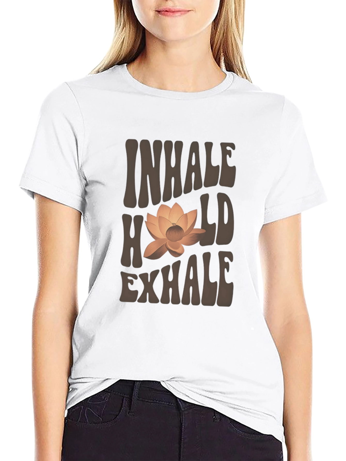 Inhale Hold Exhale Lotus Graphic T-Shirt - Black
