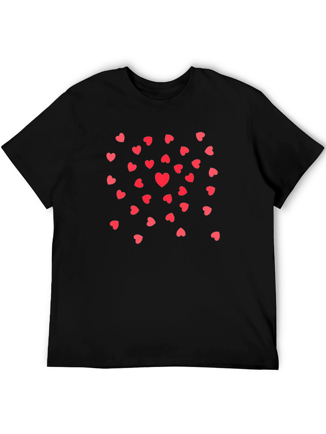 Heart Print Black Crew Neck T-Shirt