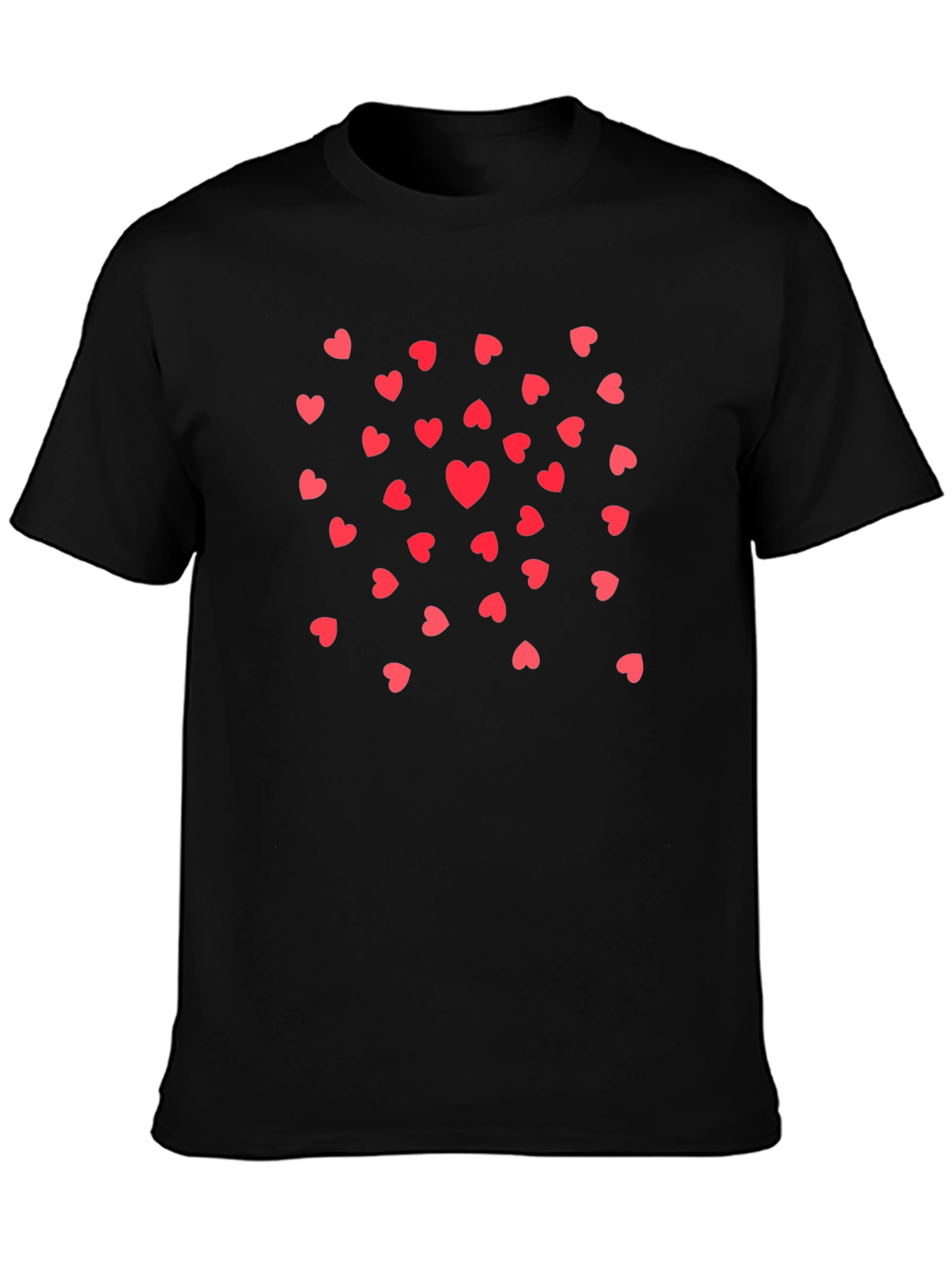 Heart Print Black Crew Neck T-Shirt