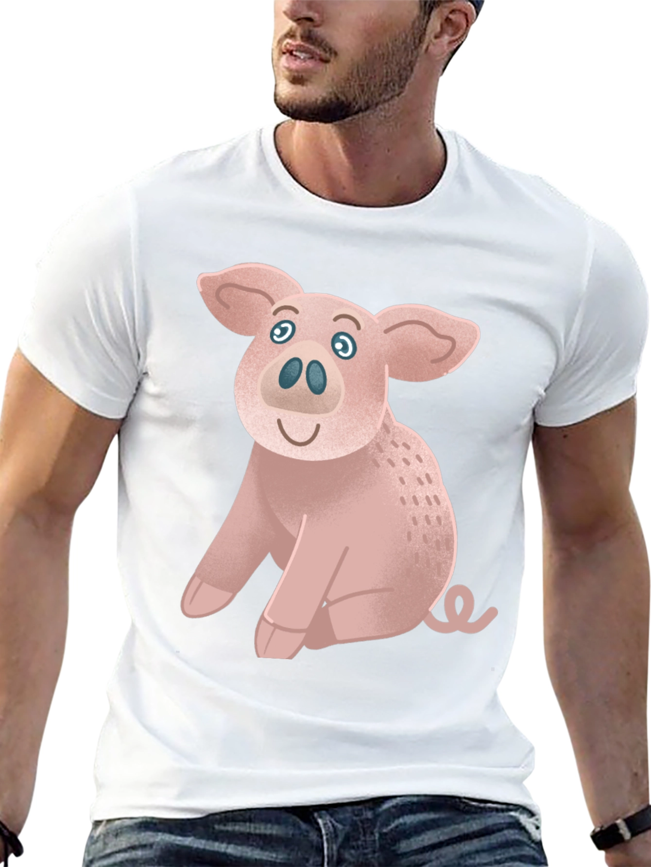 Cute Pig Graphic Tee - Black Cotton T-Shirt