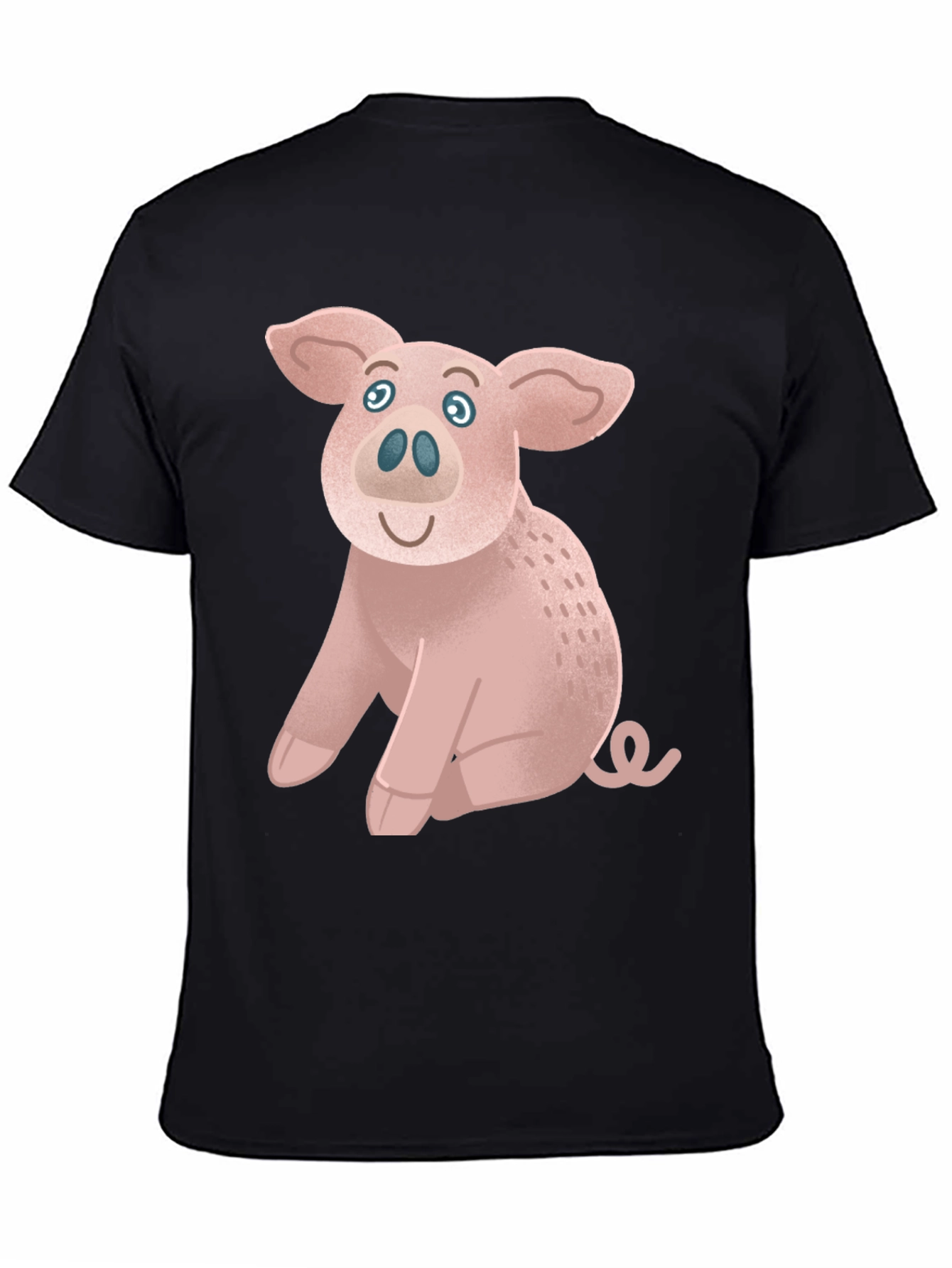 Cute Pig Graphic Tee - Black Cotton T-Shirt