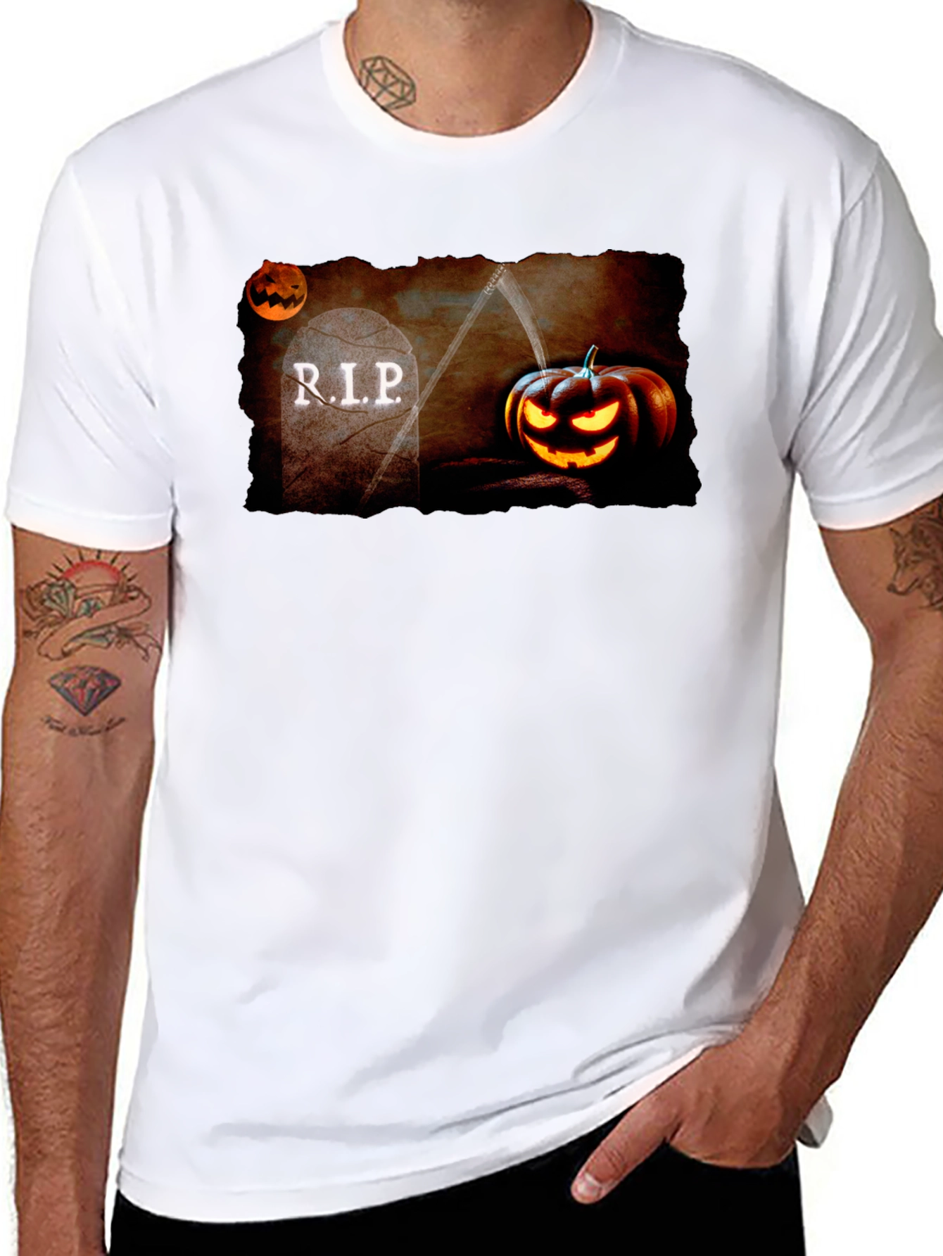 Halloween RIP Tombstone Pumpkin Graphic T-Shirt