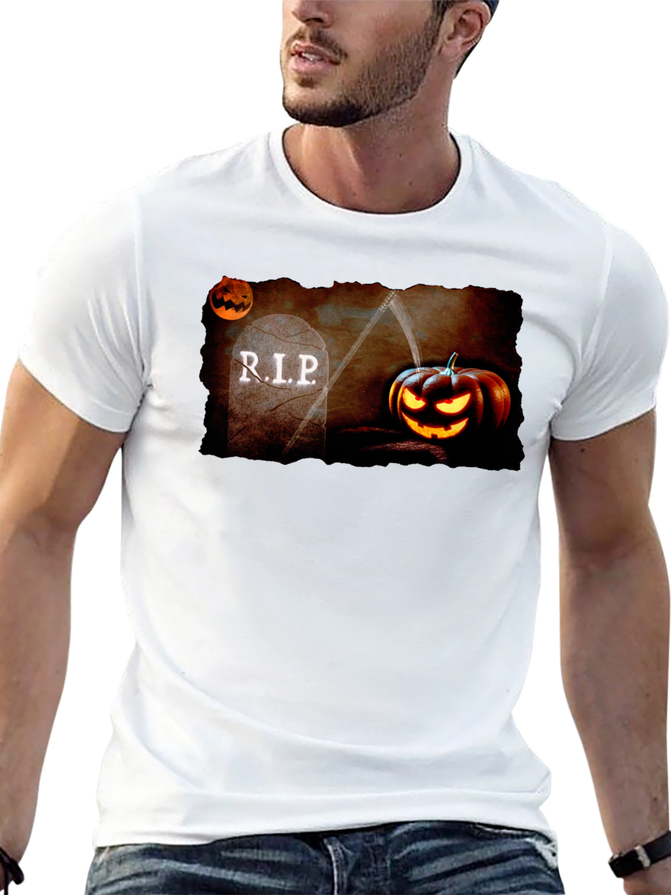 Halloween RIP Tombstone Pumpkin Graphic T-Shirt