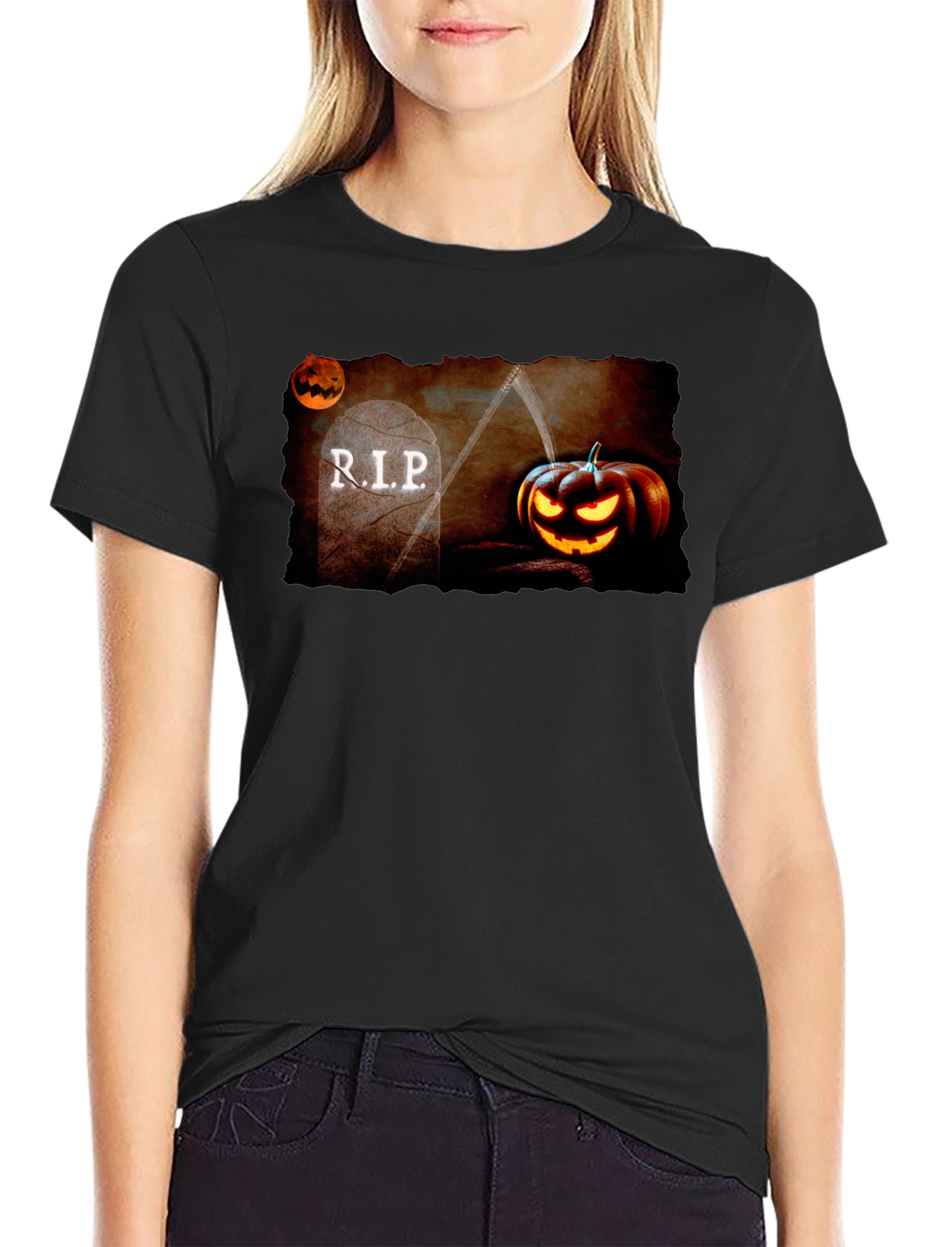Halloween RIP Tombstone Pumpkin Graphic T-Shirt