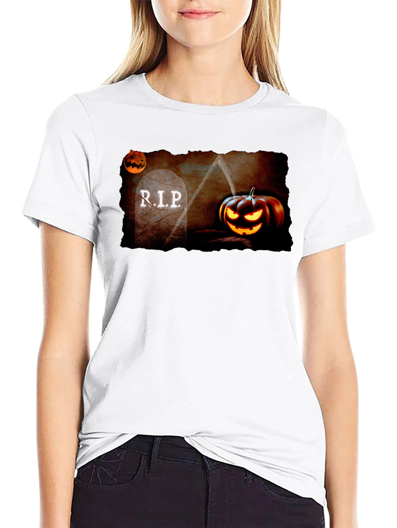 Halloween RIP Tombstone Pumpkin Graphic T-Shirt