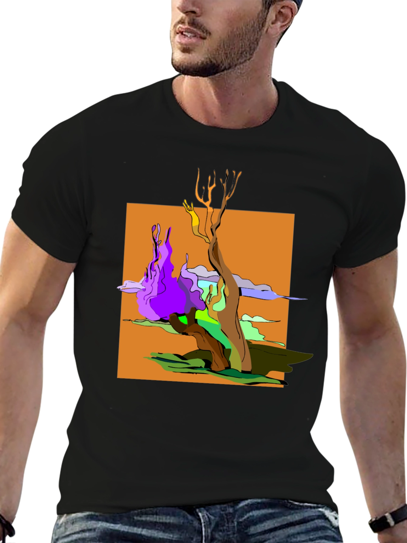 Abstract Tree Graphic Black T-Shirt
