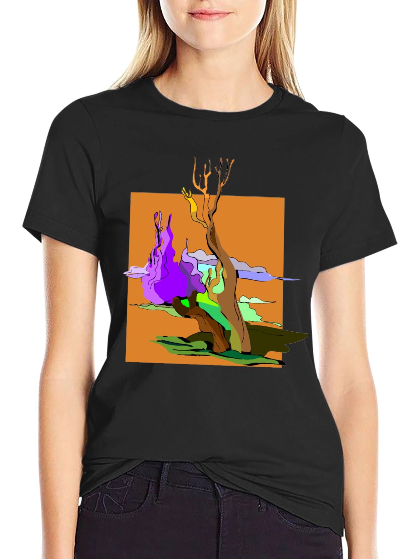 Abstract Tree Graphic Black T-Shirt