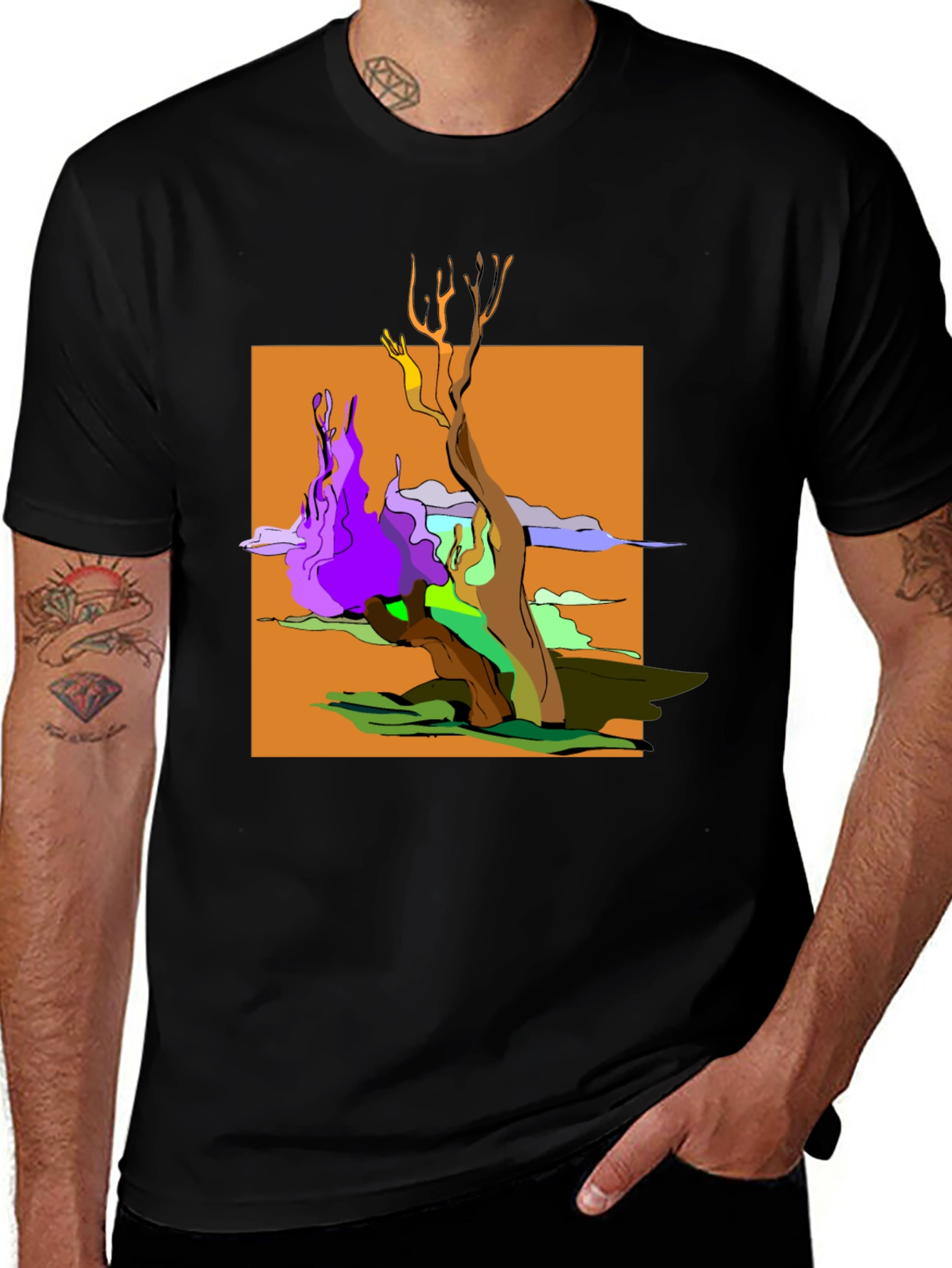 Abstract Tree Graphic Black T-Shirt