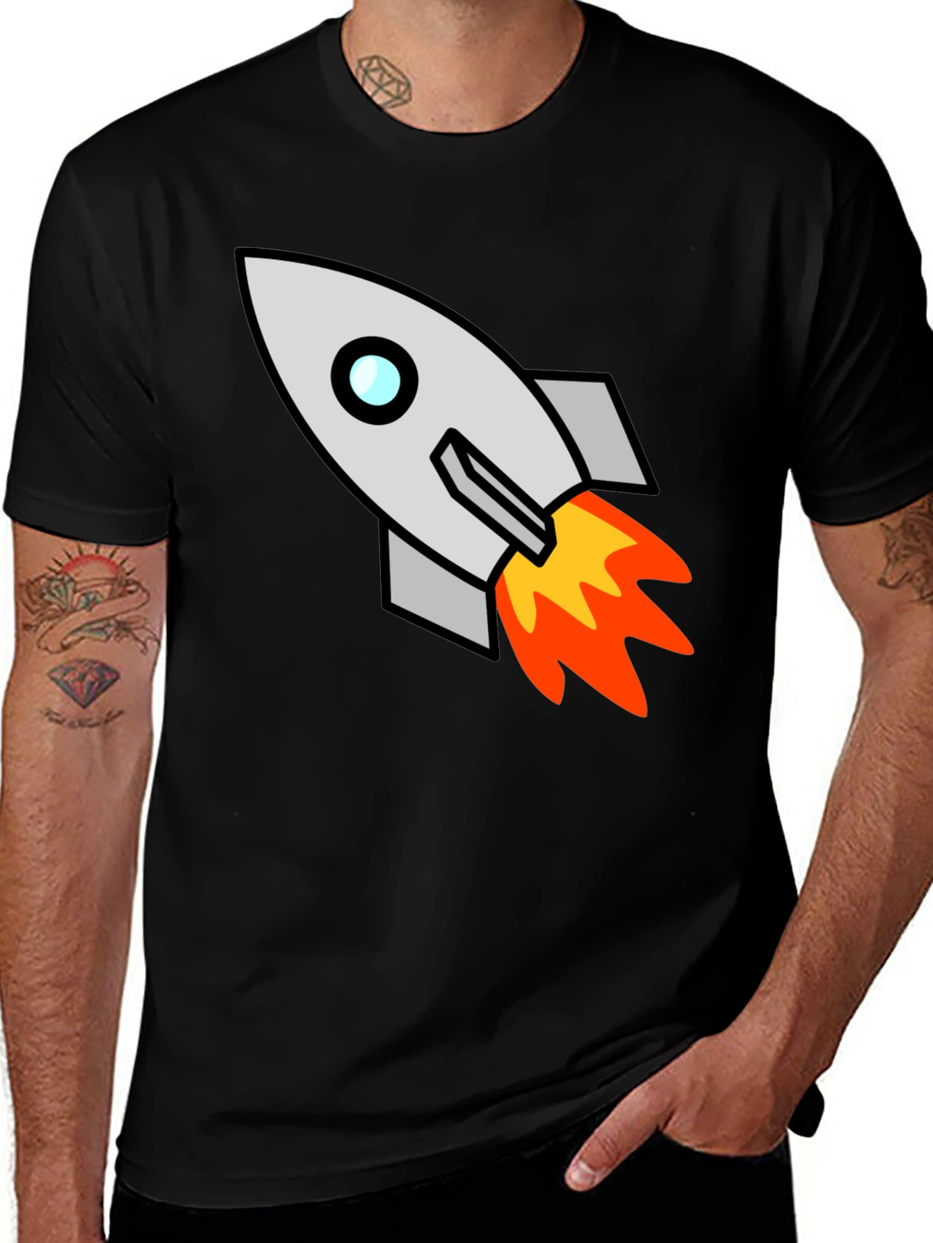 Rocket Launch Graphic Tee - Black Casual T-Shirt