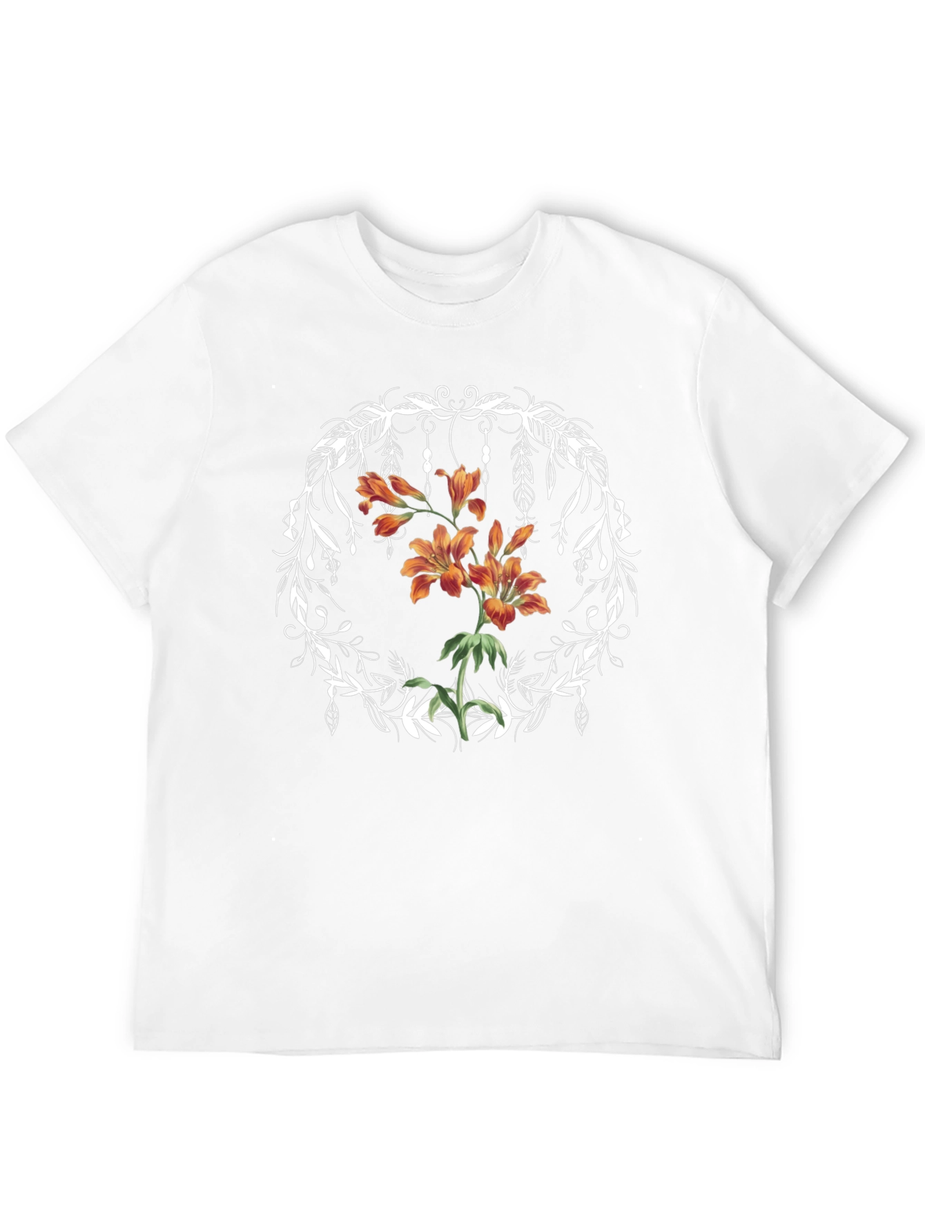 Floral Wreath Graphic Tee - Black Casual T-Shirt
