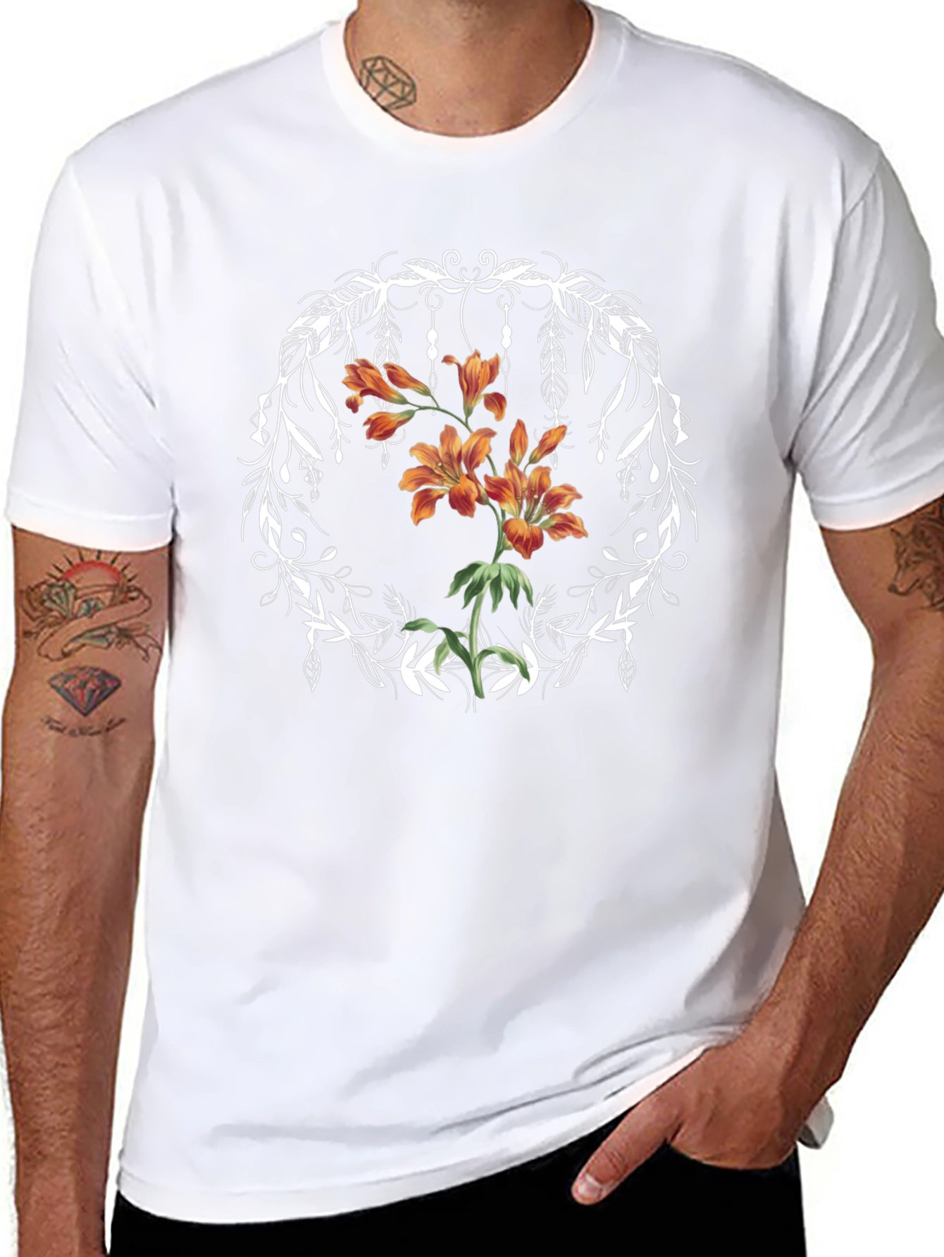 Floral Wreath Graphic Tee - Black Casual T-Shirt