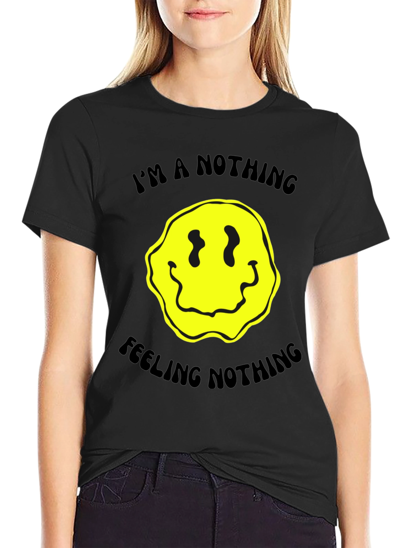 Nihilistic Smiley Face Graphic Tee - Black