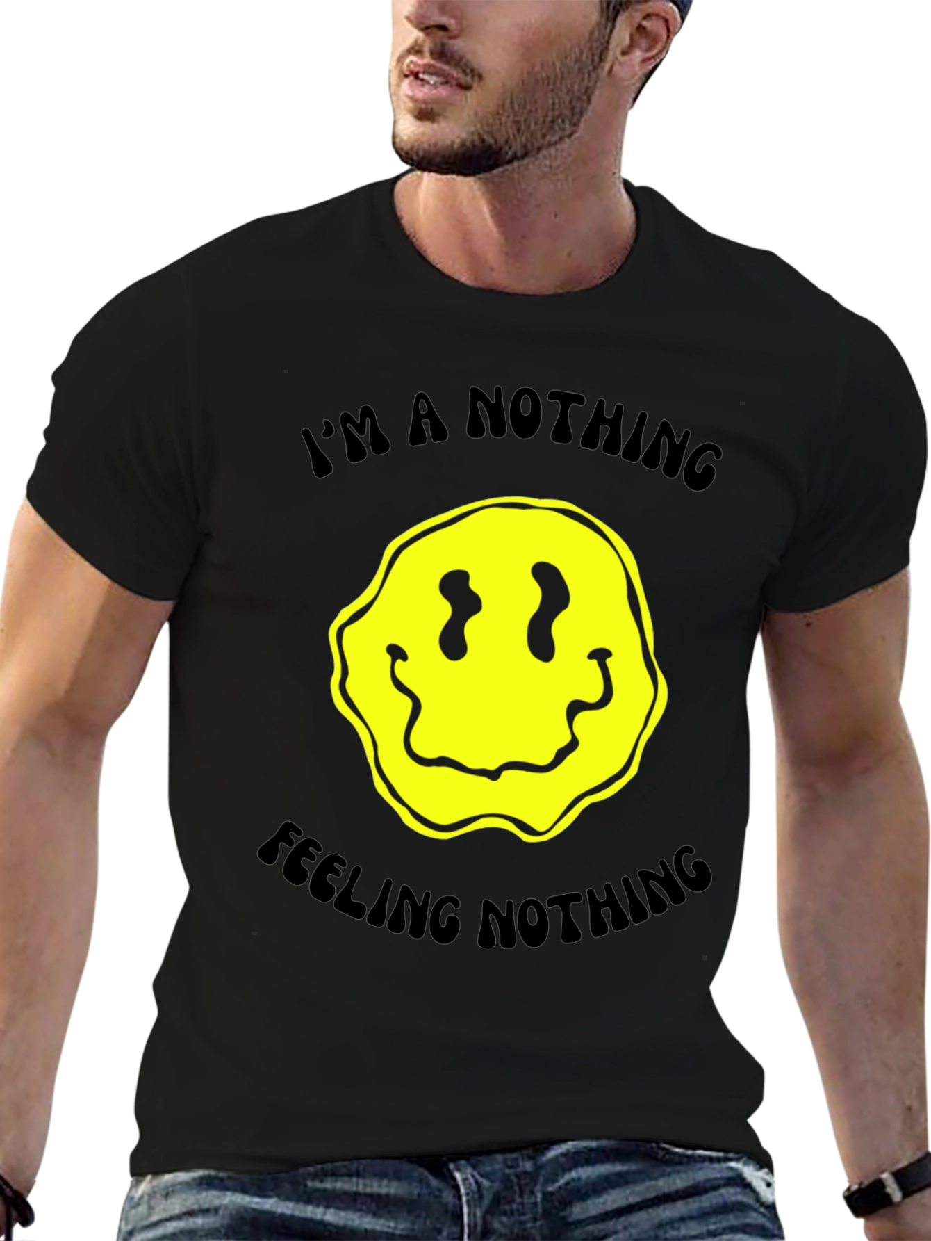 Nihilistic Smiley Face Graphic Tee - Black