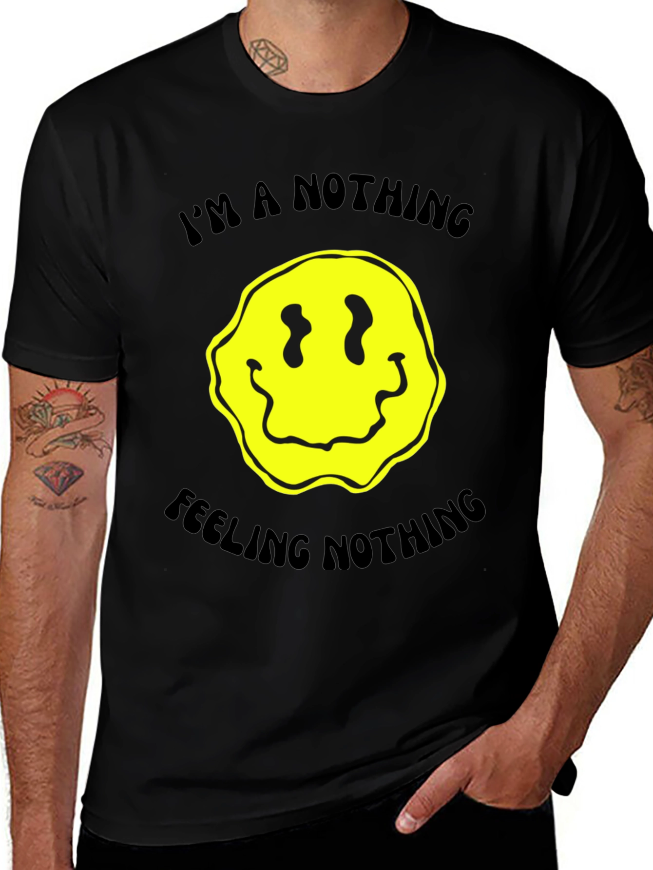 Nihilistic Smiley Face Graphic Tee - Black