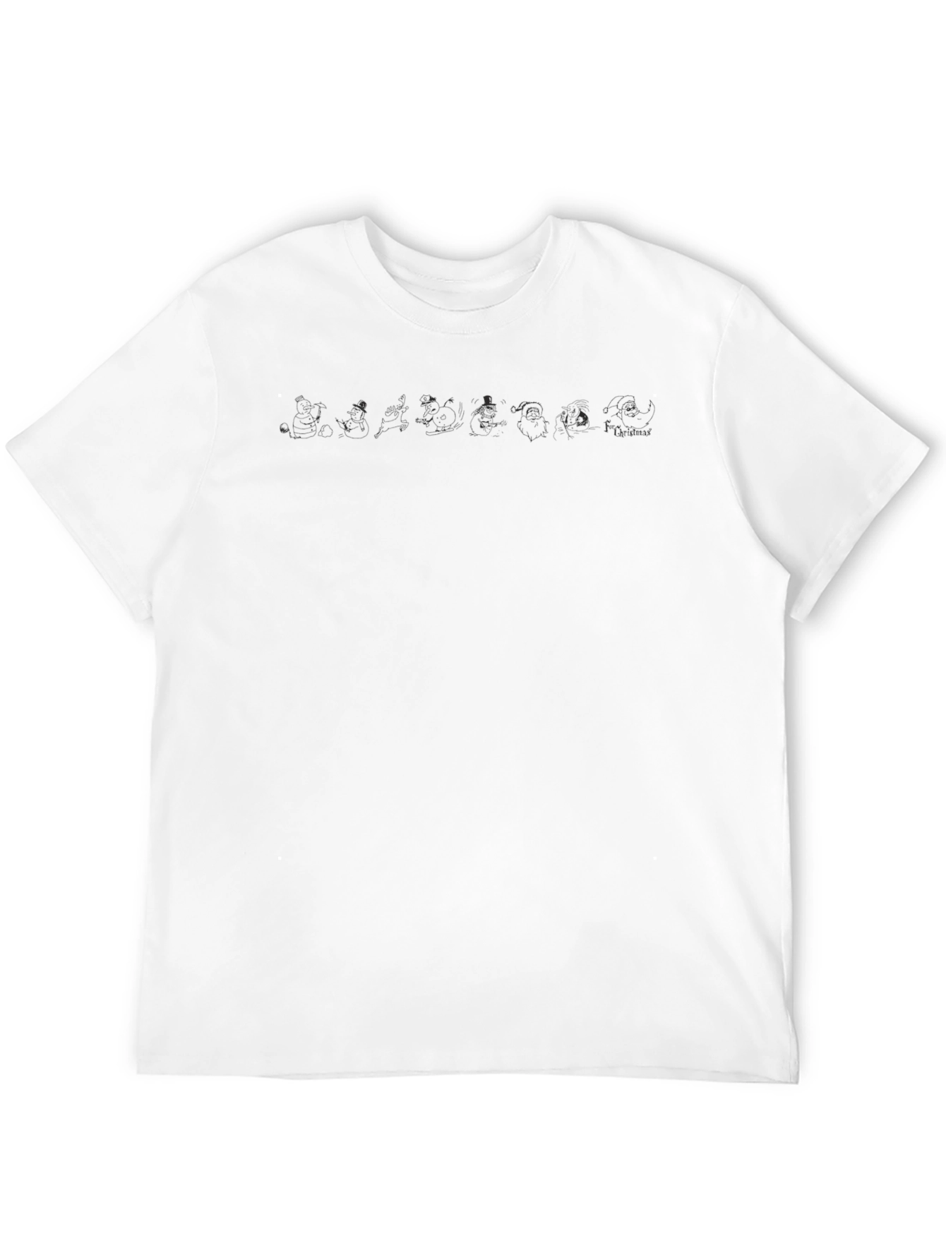 Festive Santa Line Art Black T-Shirt