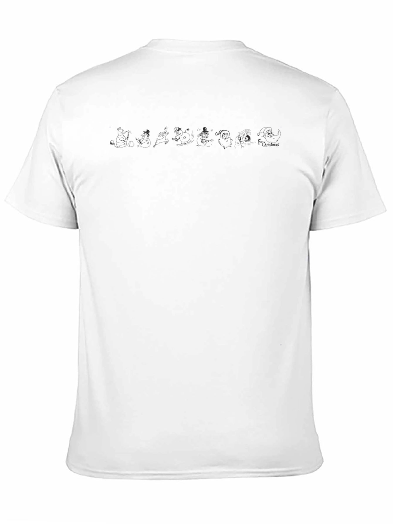 Festive Santa Line Art Black T-Shirt