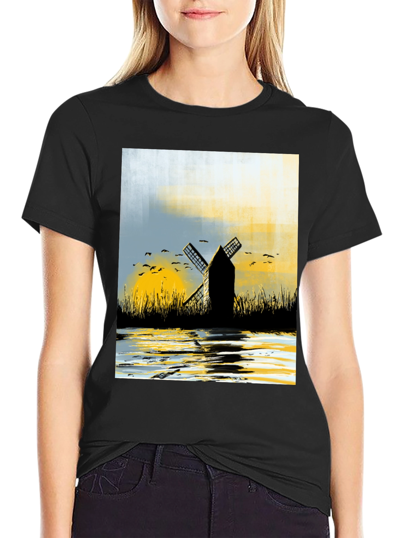 Windmill Graphic Tee - Artistic Black T-Shirt