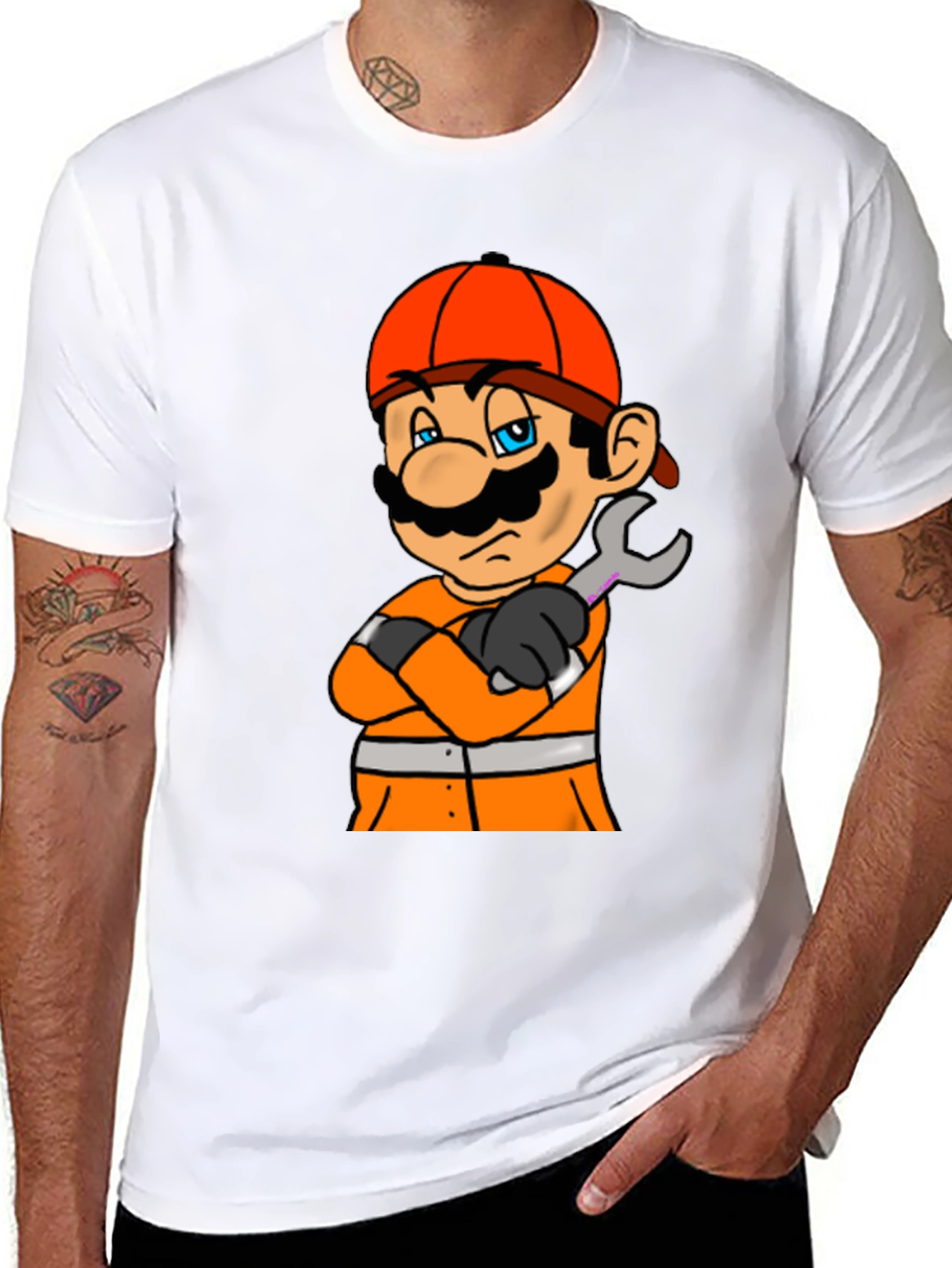 Mario Firefighter T-Shirt - Black Cotton Tee