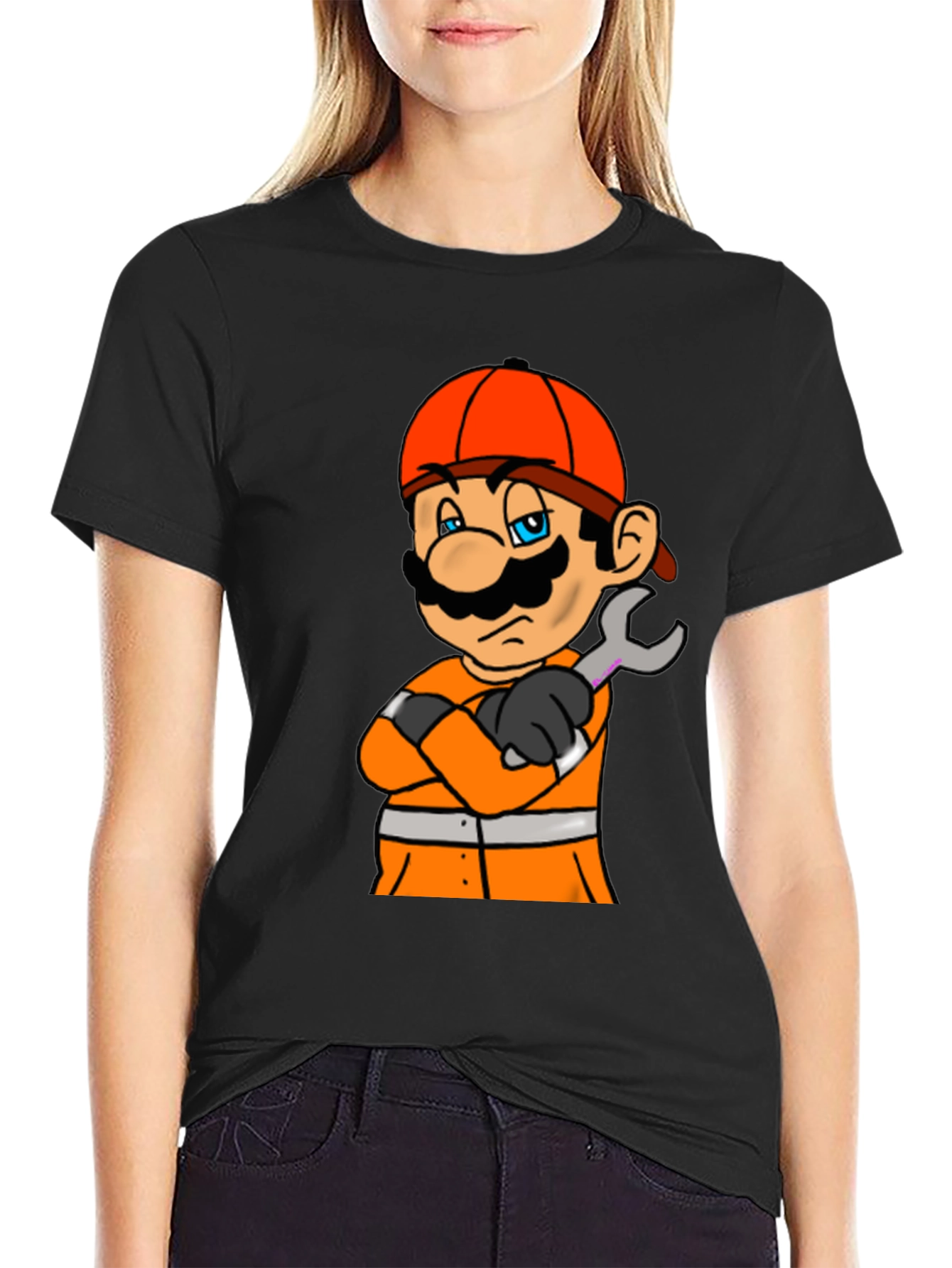 Mario Firefighter T-Shirt - Black Cotton Tee