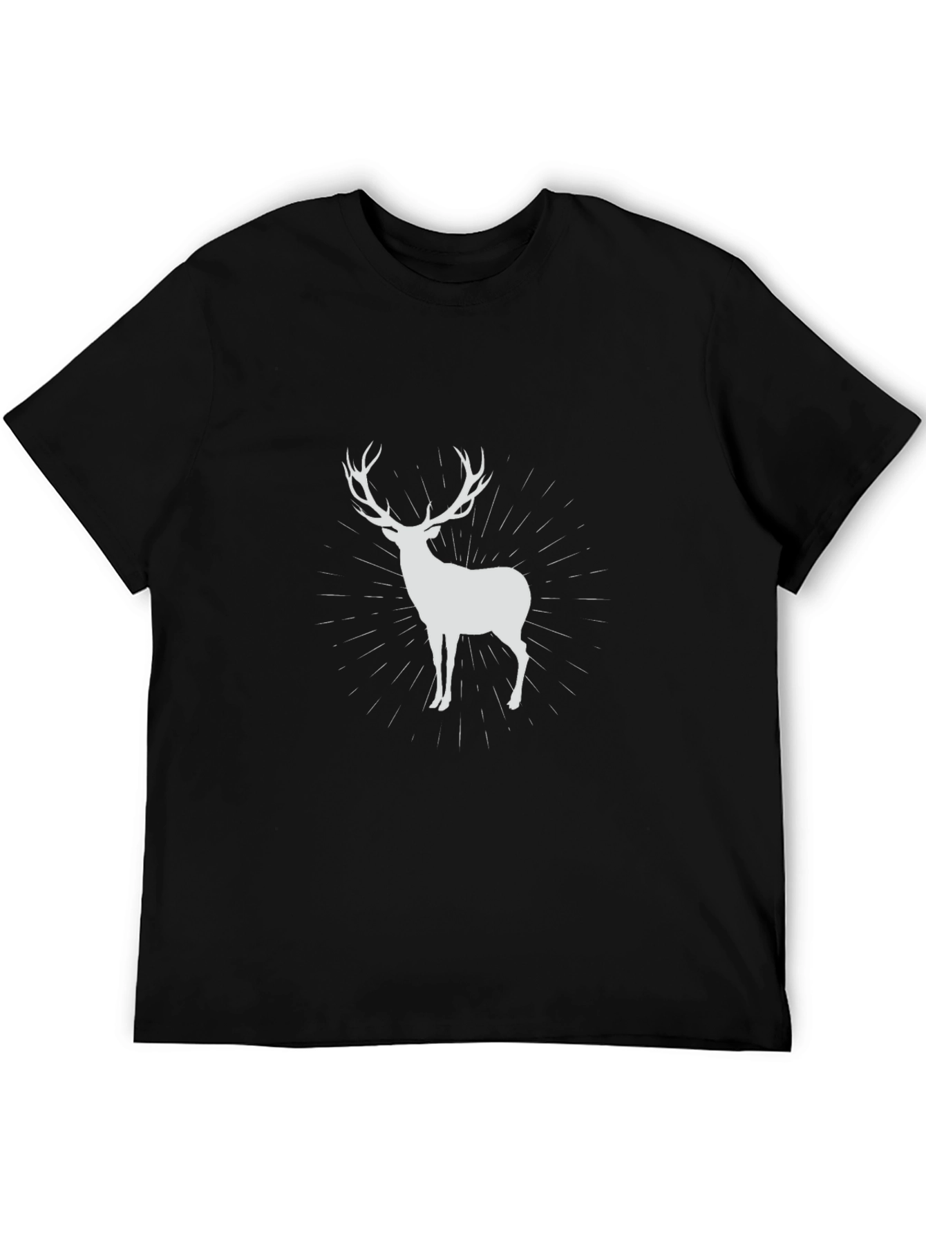 Mens Black T-Shirt with Deer Graphic