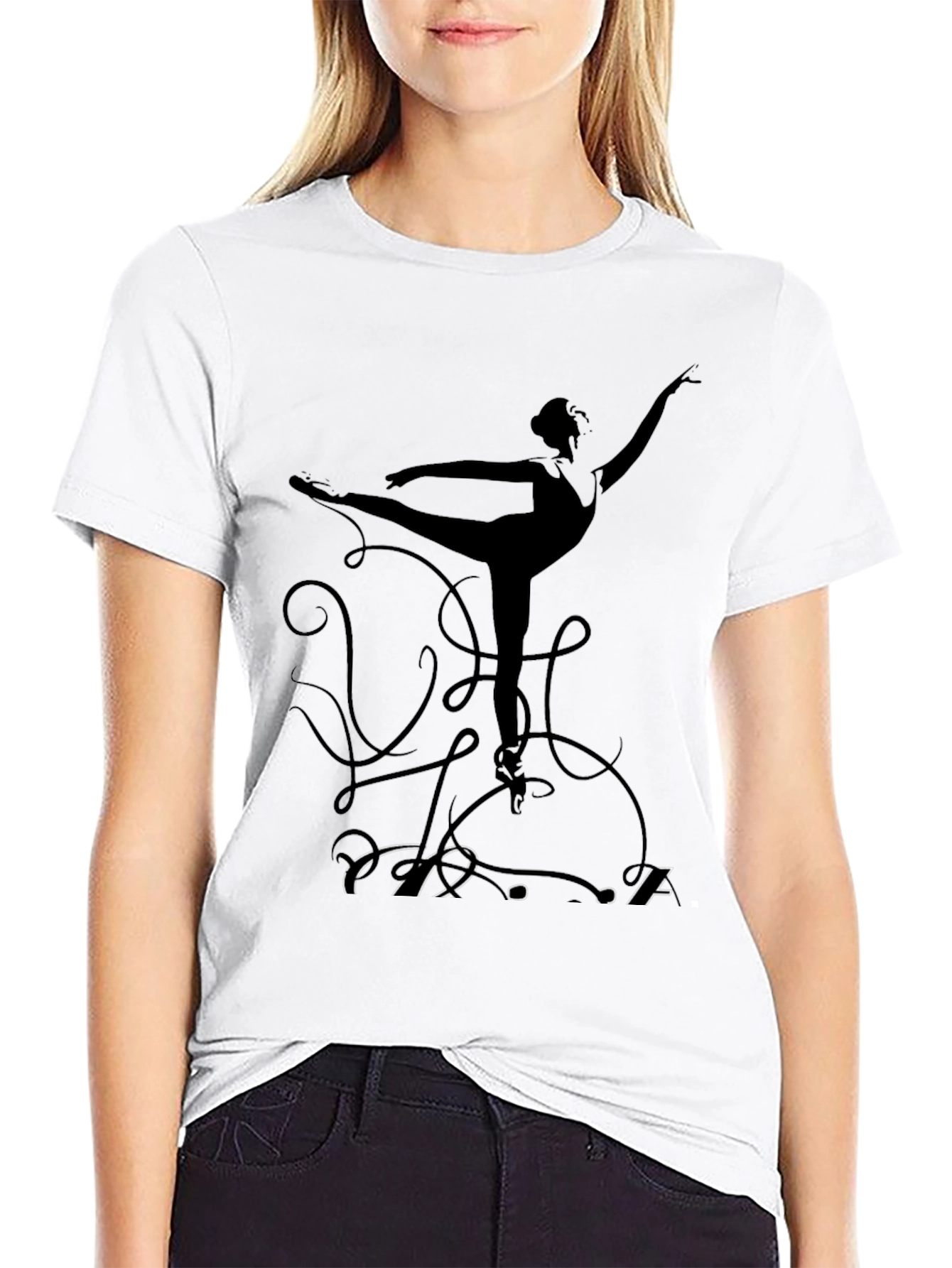 Ballerina Silhouette Graphic T-Shirt - Black