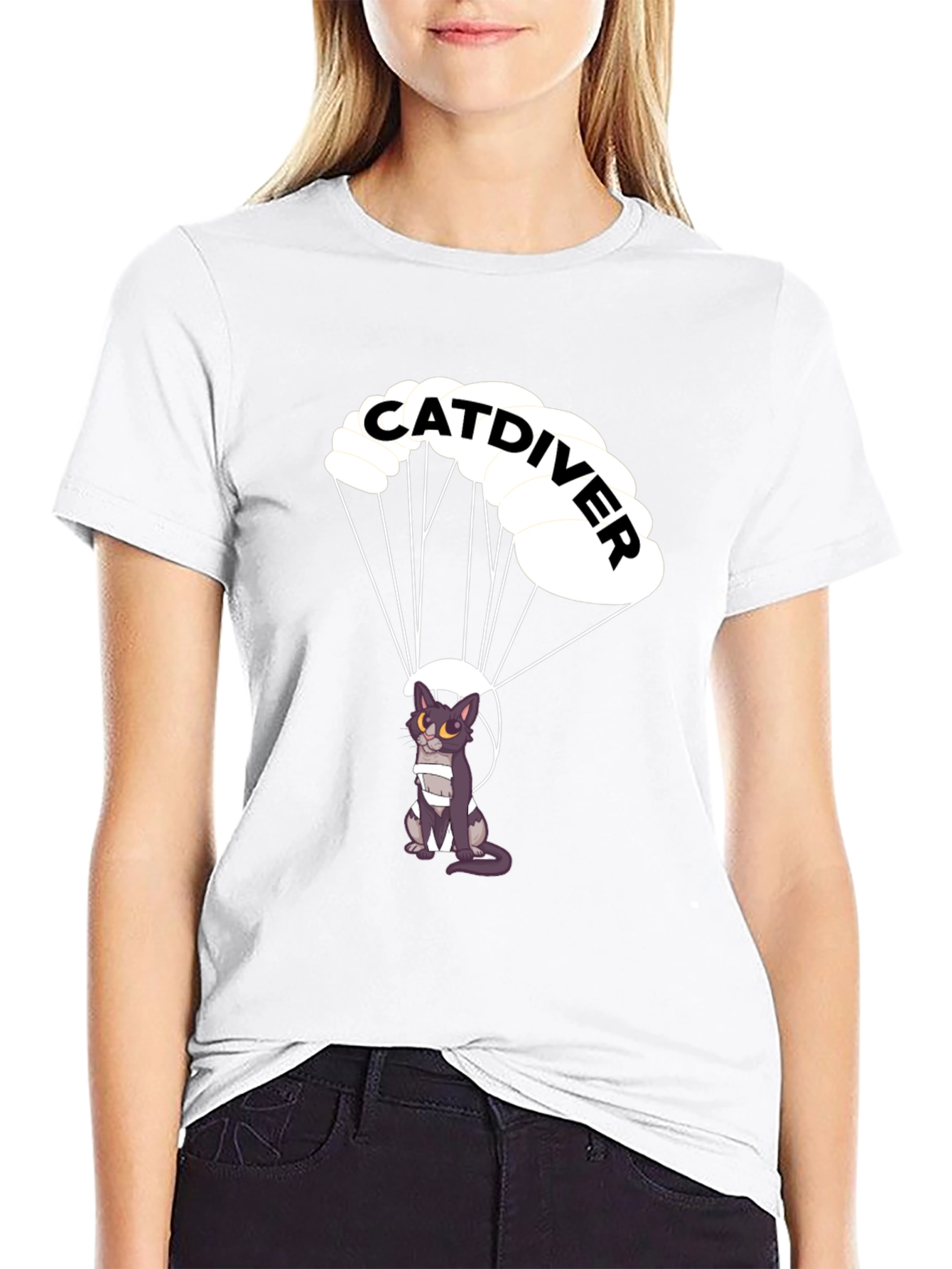 Catdiver T-Shirt - Parachuting Cat Graphic Tee