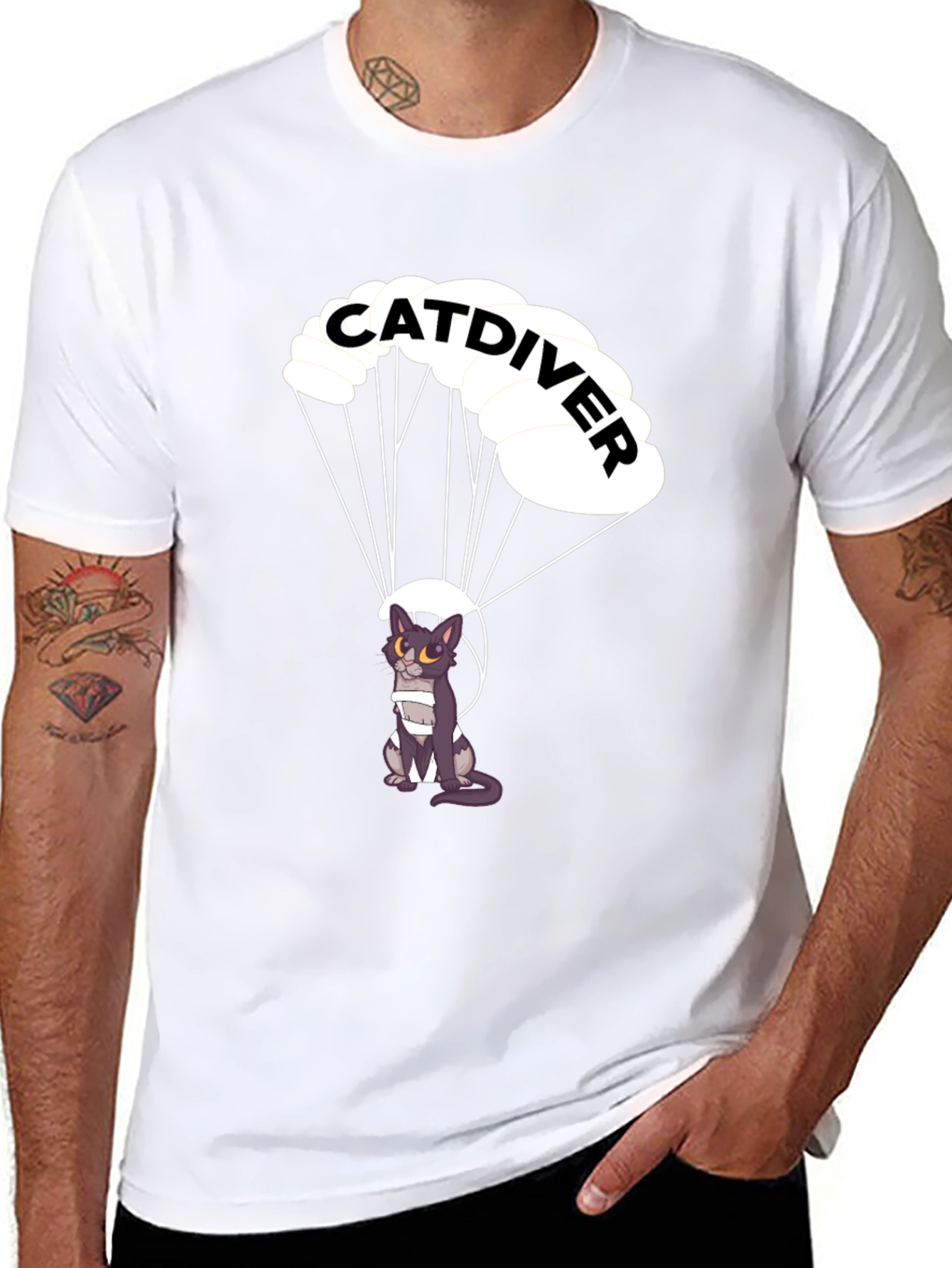 Catdiver T-Shirt - Parachuting Cat Graphic Tee