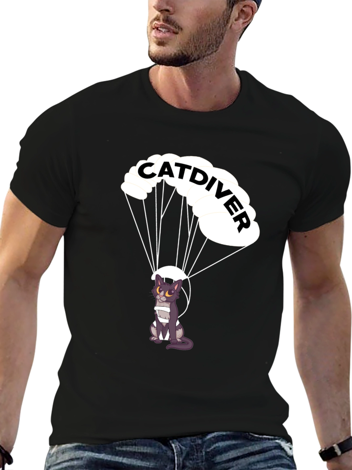 Catdiver T-Shirt - Parachuting Cat Graphic Tee