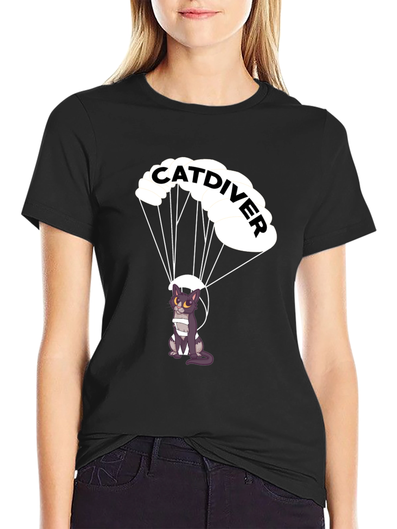Catdiver T-Shirt - Parachuting Cat Graphic Tee