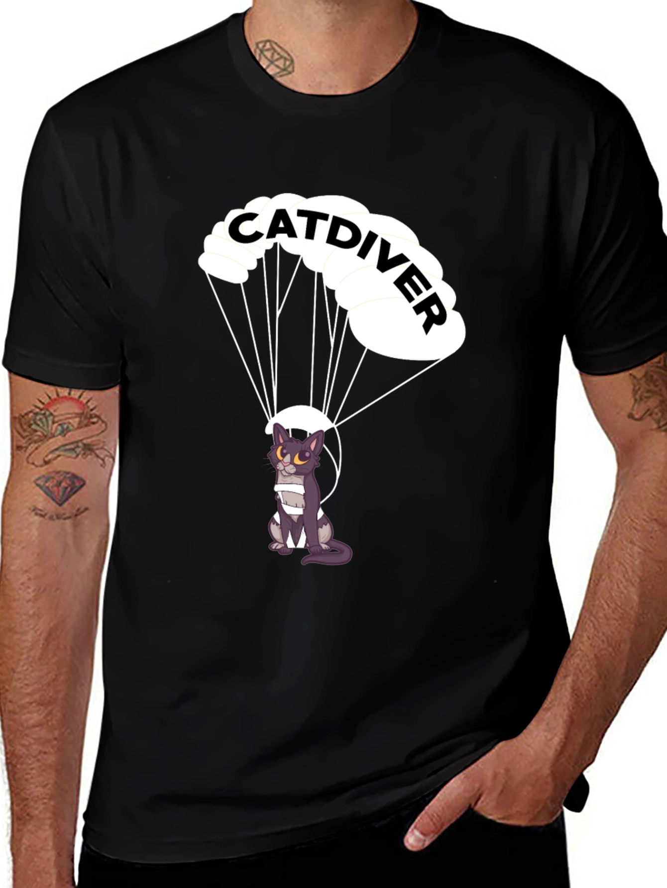 Catdiver T-Shirt - Parachuting Cat Graphic Tee