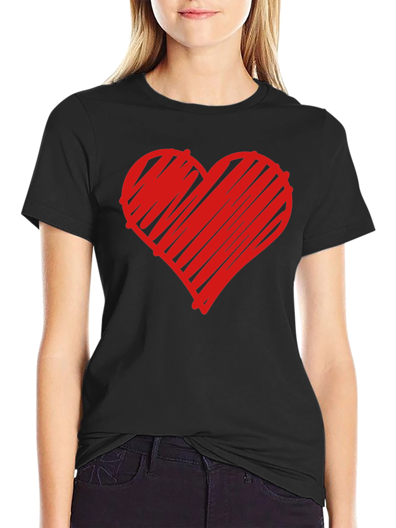 Heart Graphic Tee - Trendy Black T-Shirt
