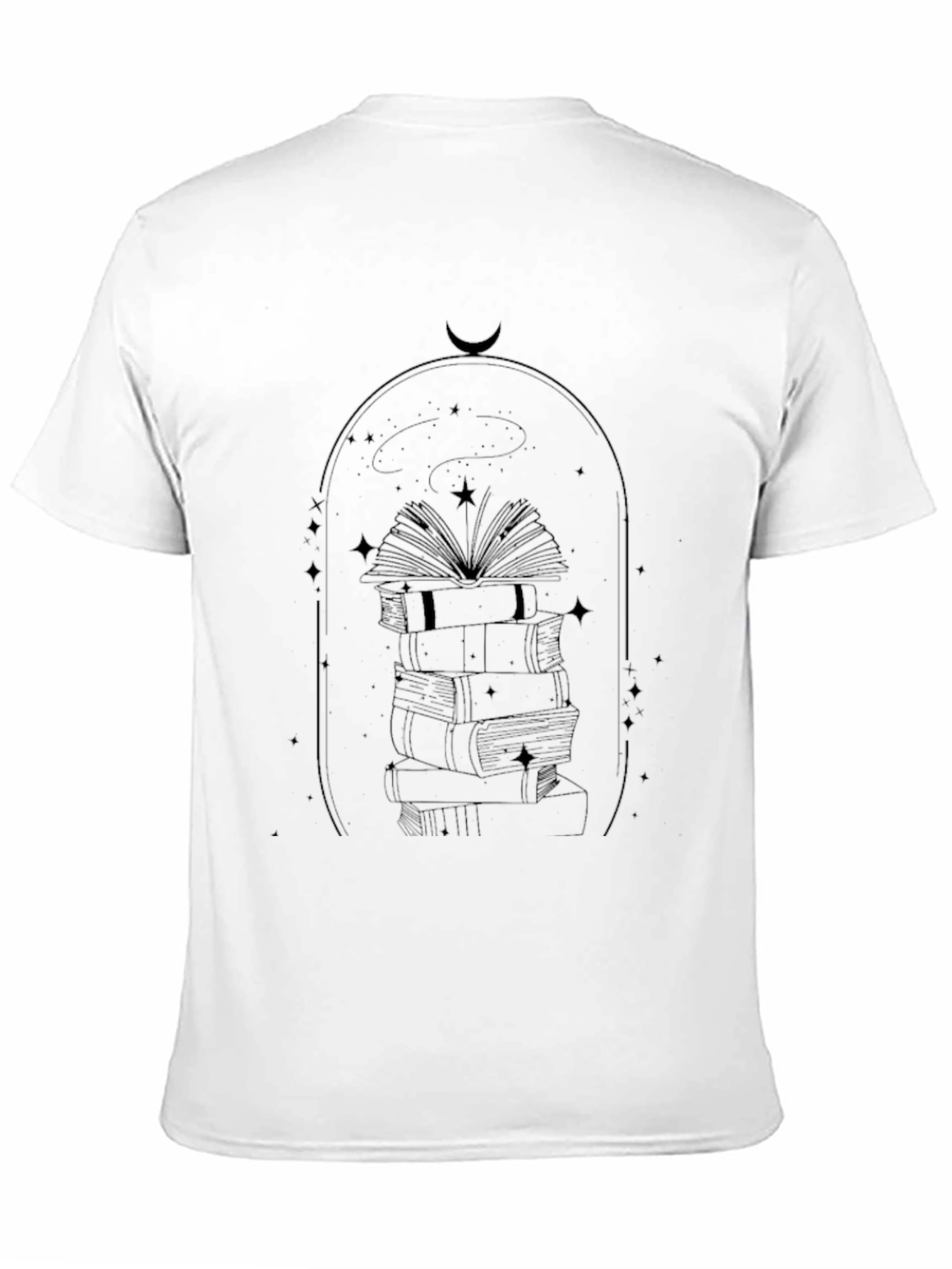 Book Stack & Moon Graphic Tee - Black