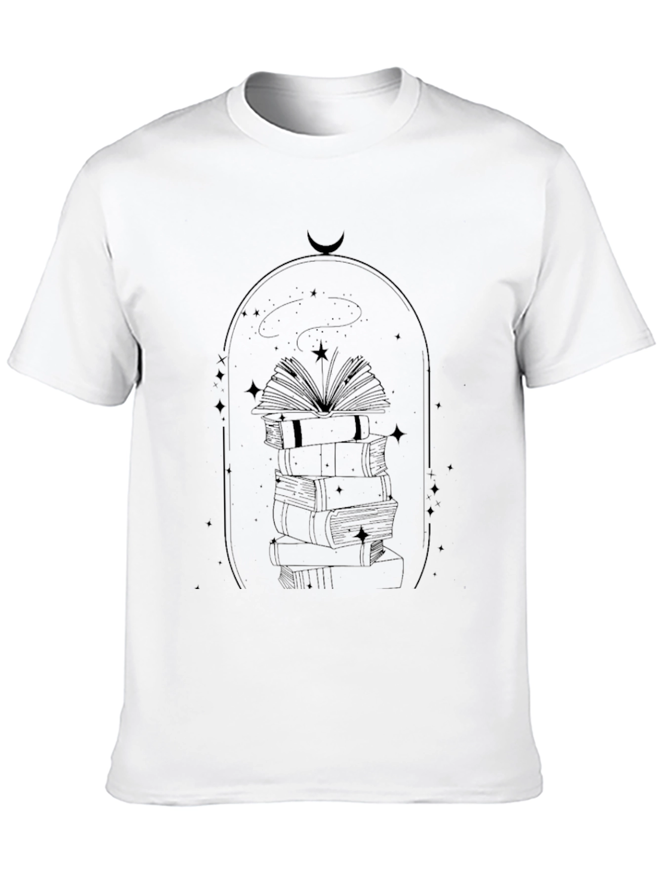 Book Stack & Moon Graphic Tee - Black