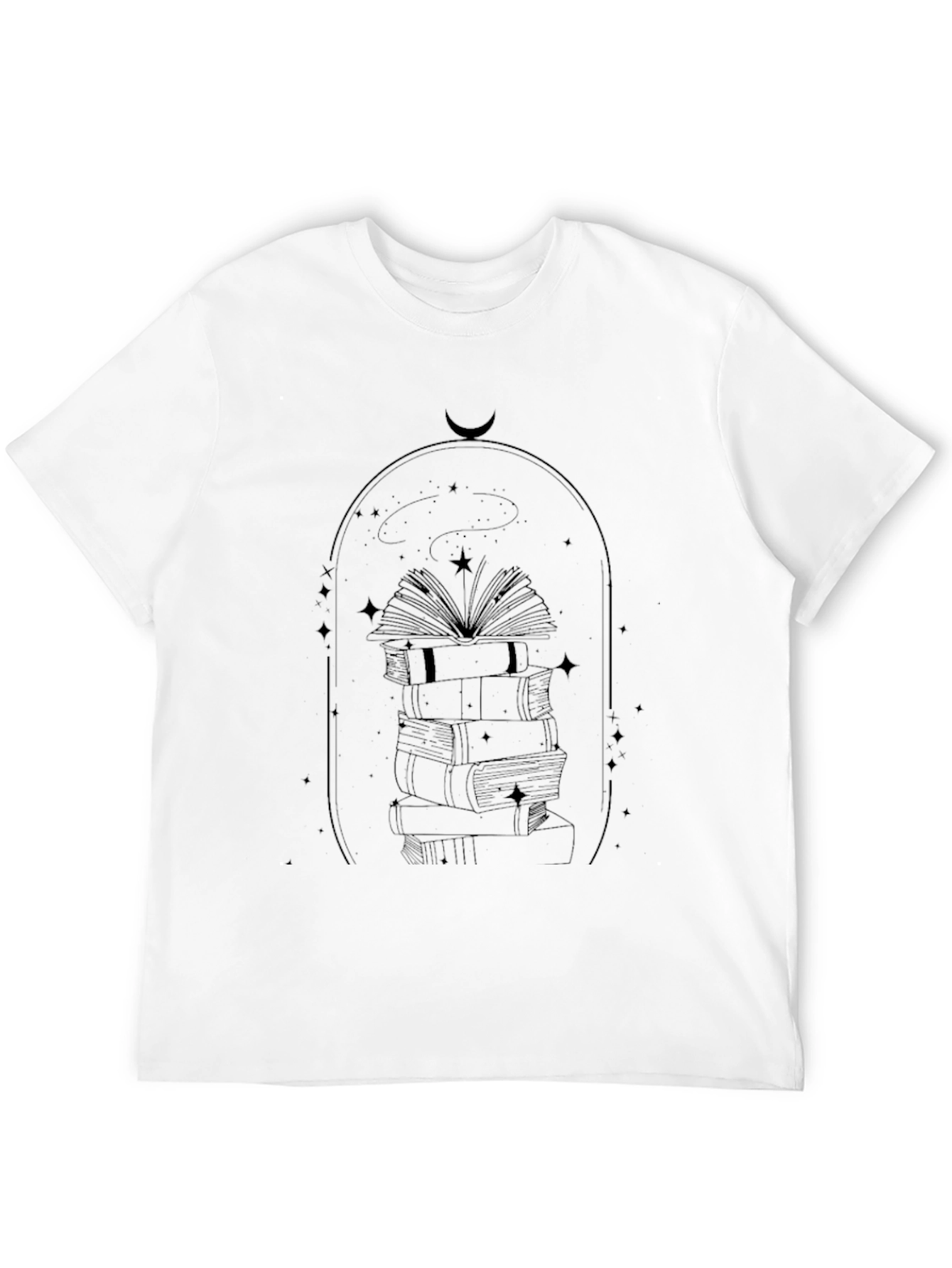 Book Stack & Moon Graphic Tee - Black