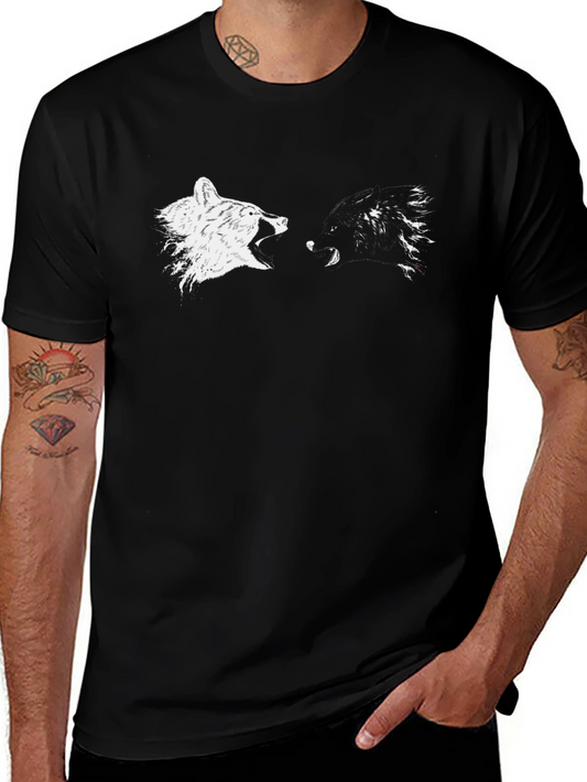 Black T-Shirt with Wolf Howling Print