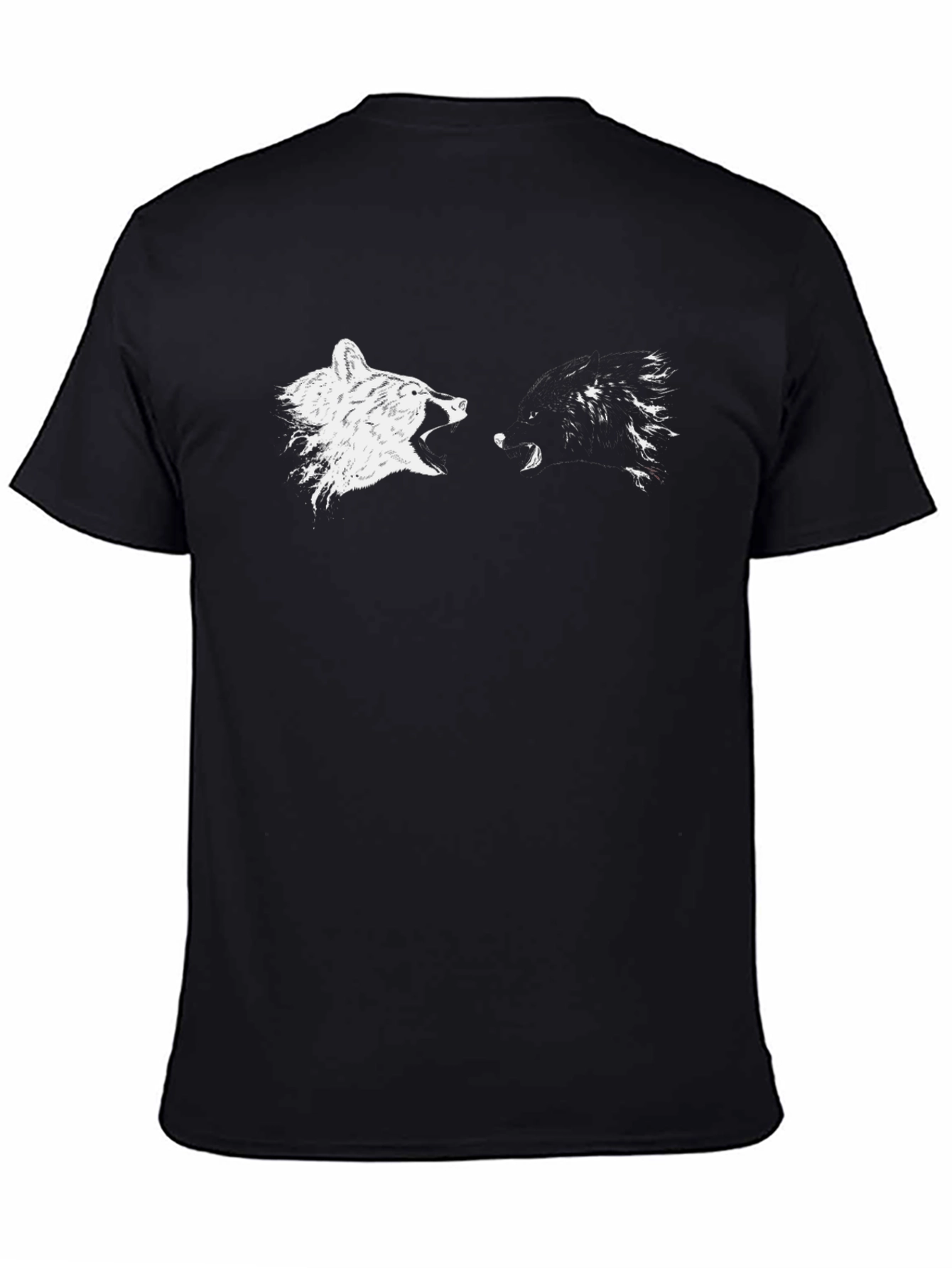 Black T-Shirt with Wolf Howling Print