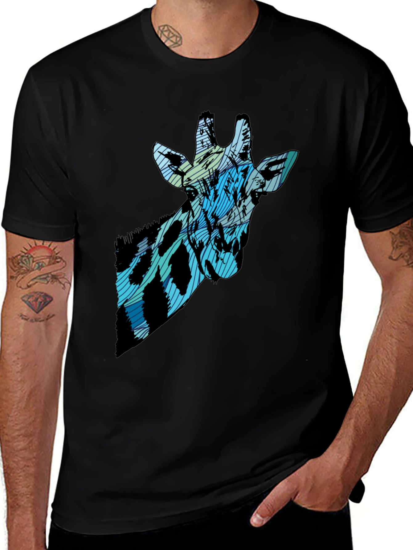 Abstract Giraffe Print Black T-Shirt