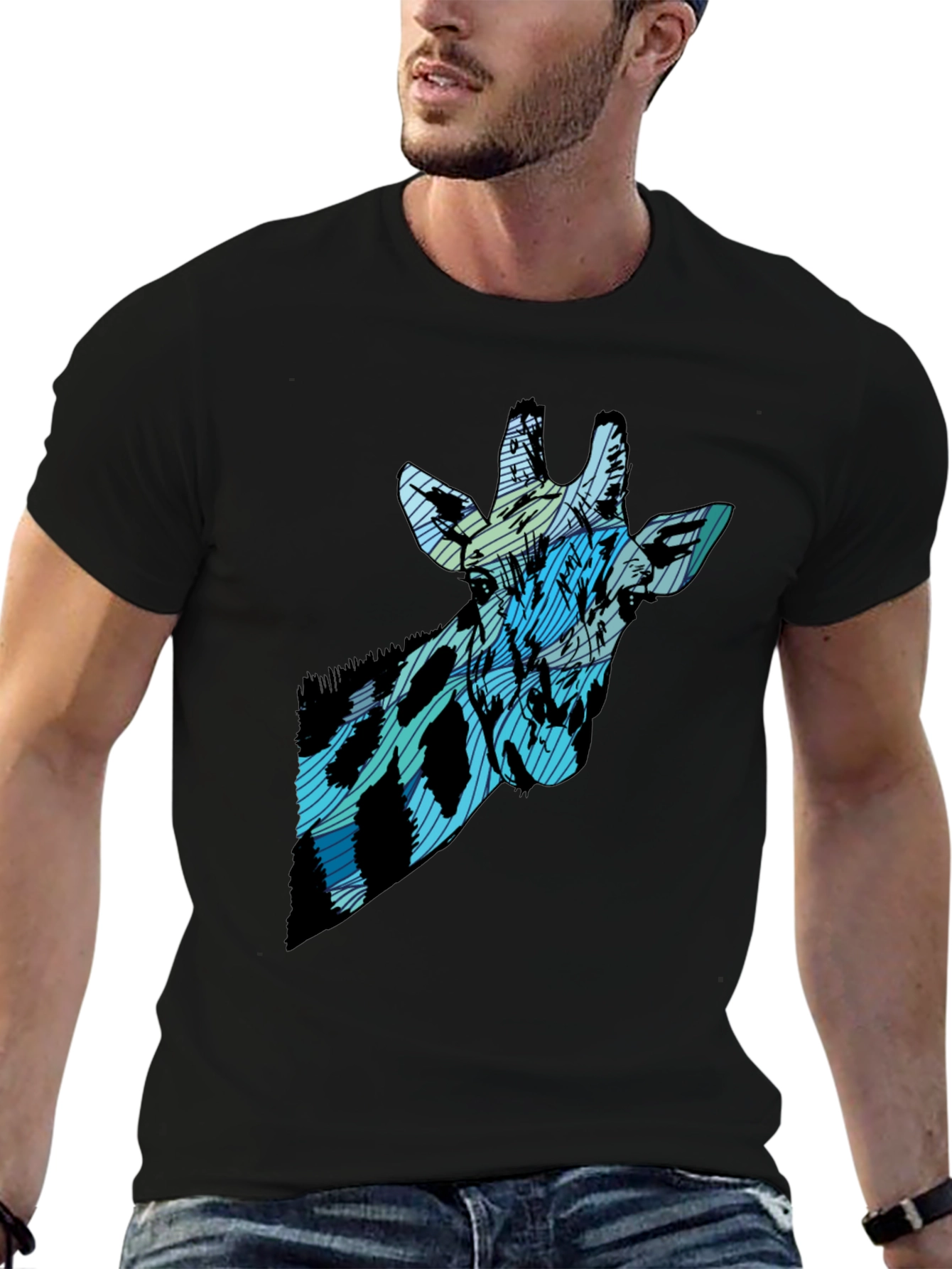 Abstract Giraffe Print Black T-Shirt