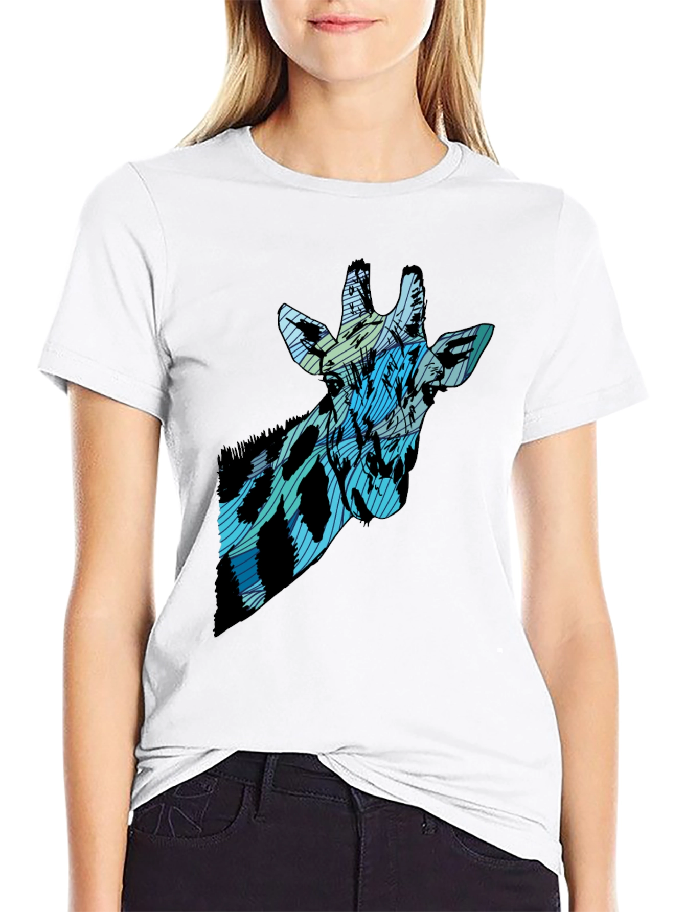 Abstract Giraffe Print Black T-Shirt