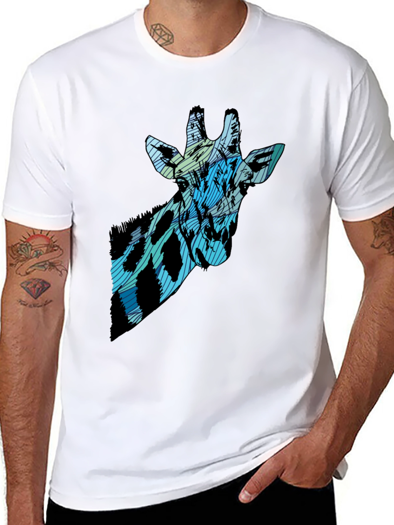 Abstract Giraffe Print Black T-Shirt