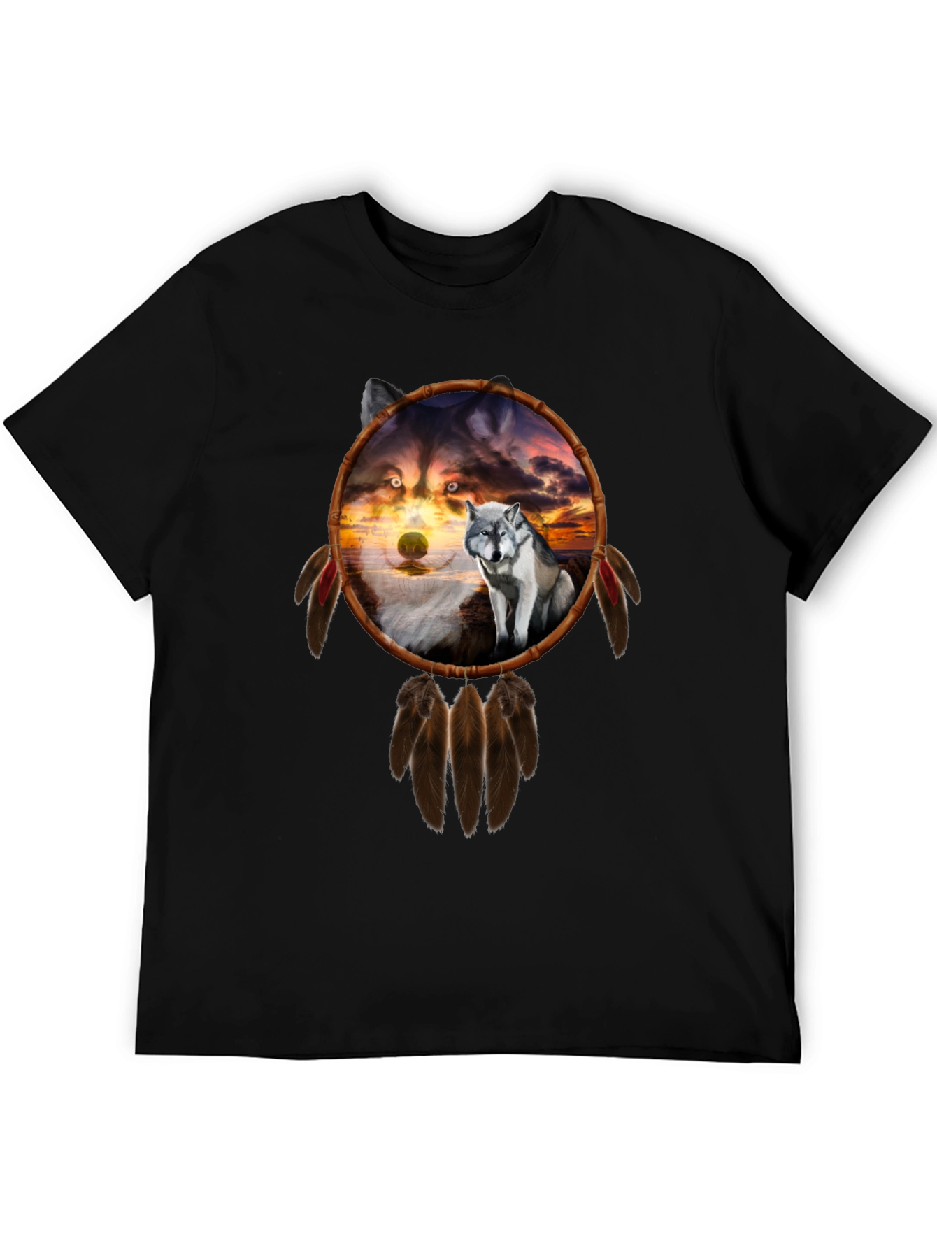Wolf Dreamcatcher Graphic Tee - Black