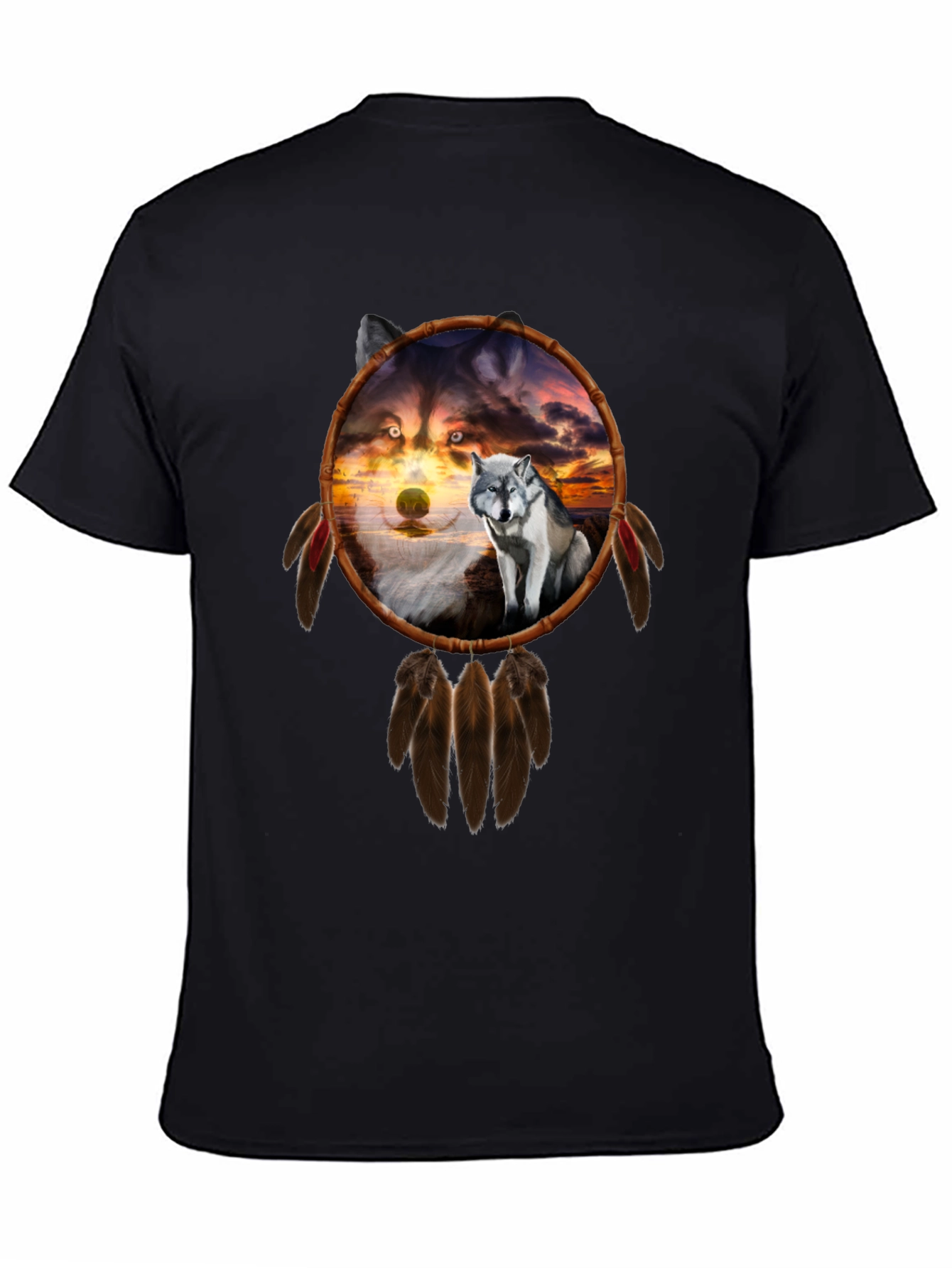 Wolf Dreamcatcher Graphic Tee - Black