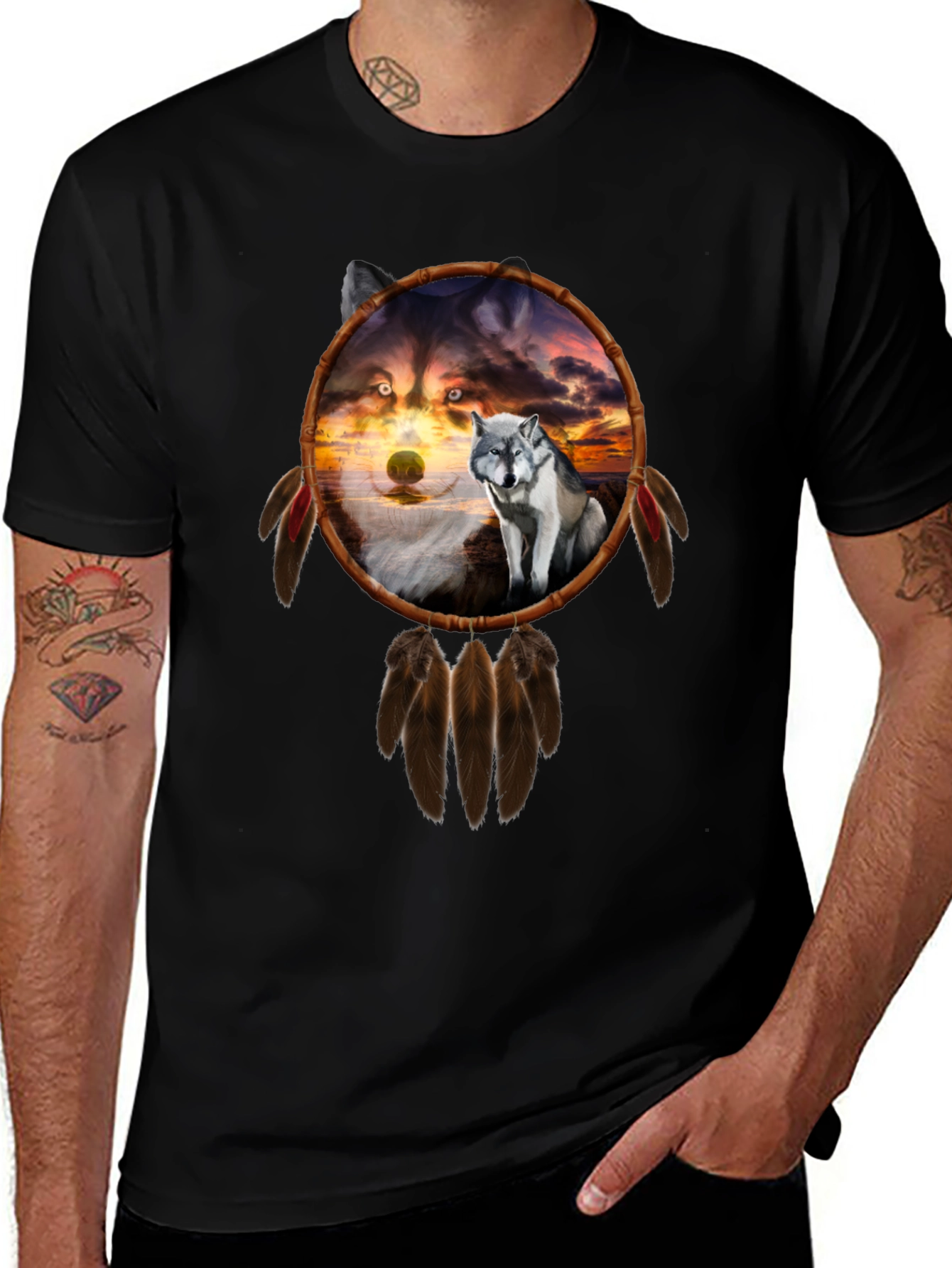 Wolf Dreamcatcher Graphic Tee - Black