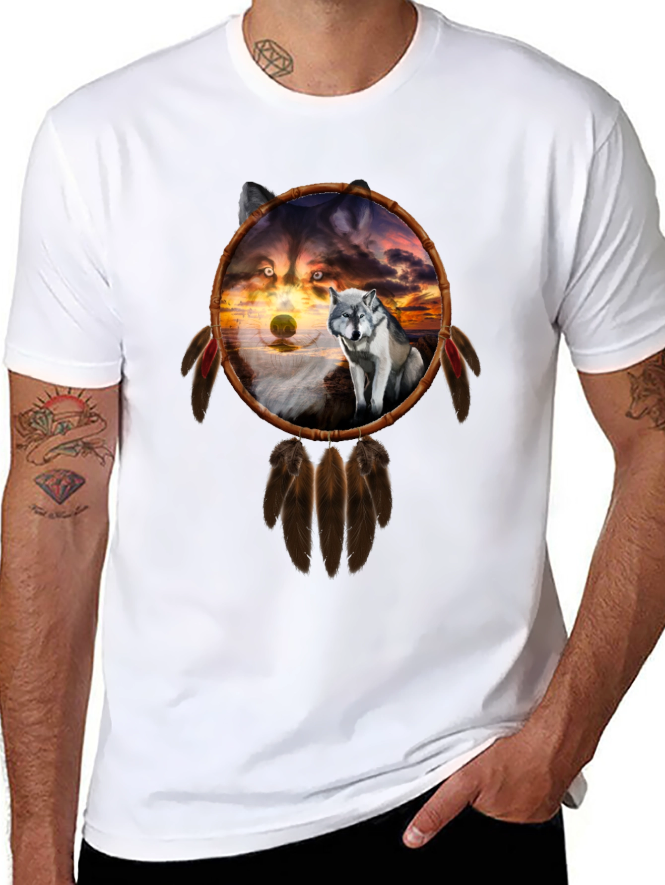 Wolf Dreamcatcher Graphic Tee - Black