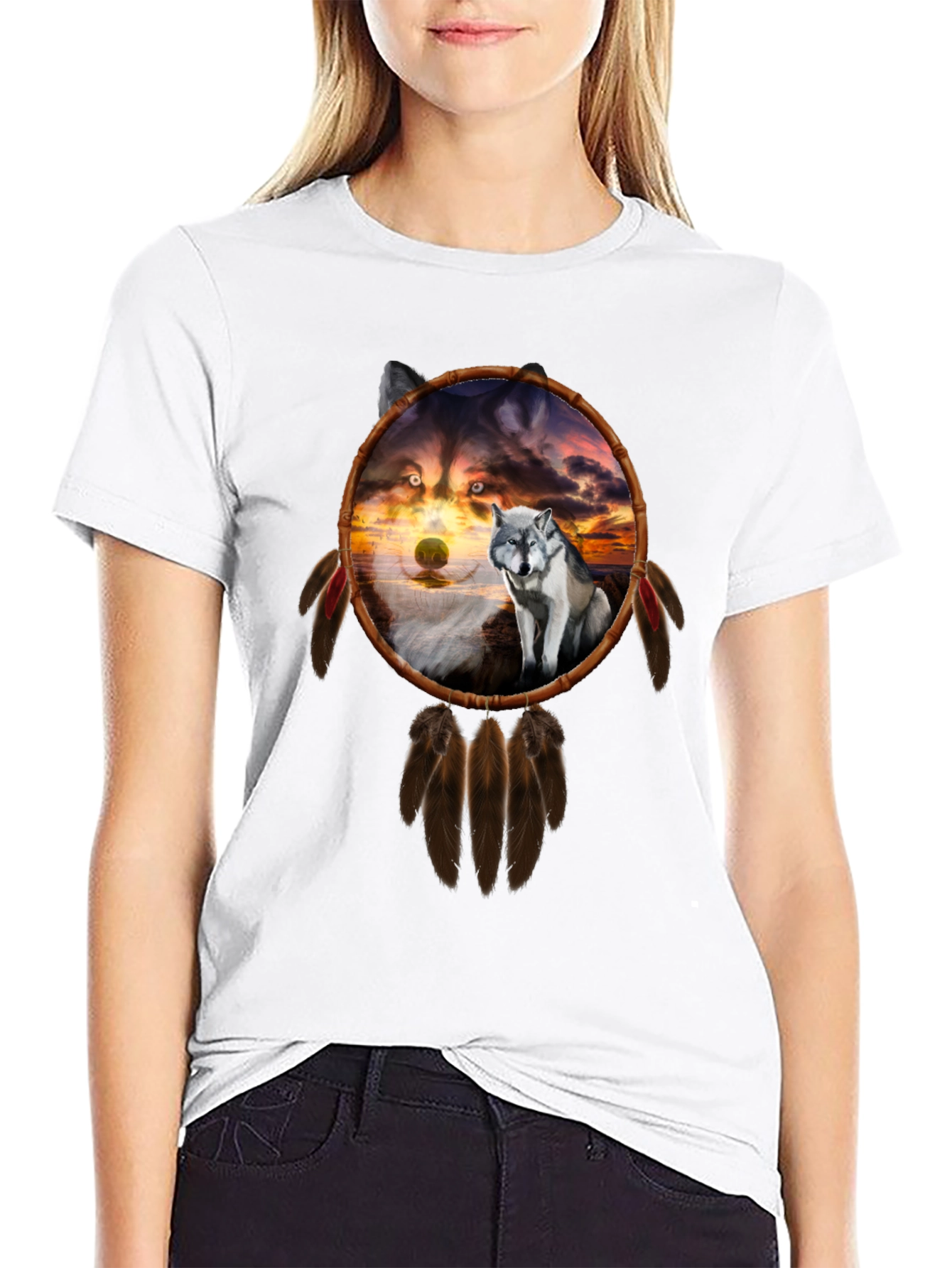 Wolf Dreamcatcher Graphic Tee - Black