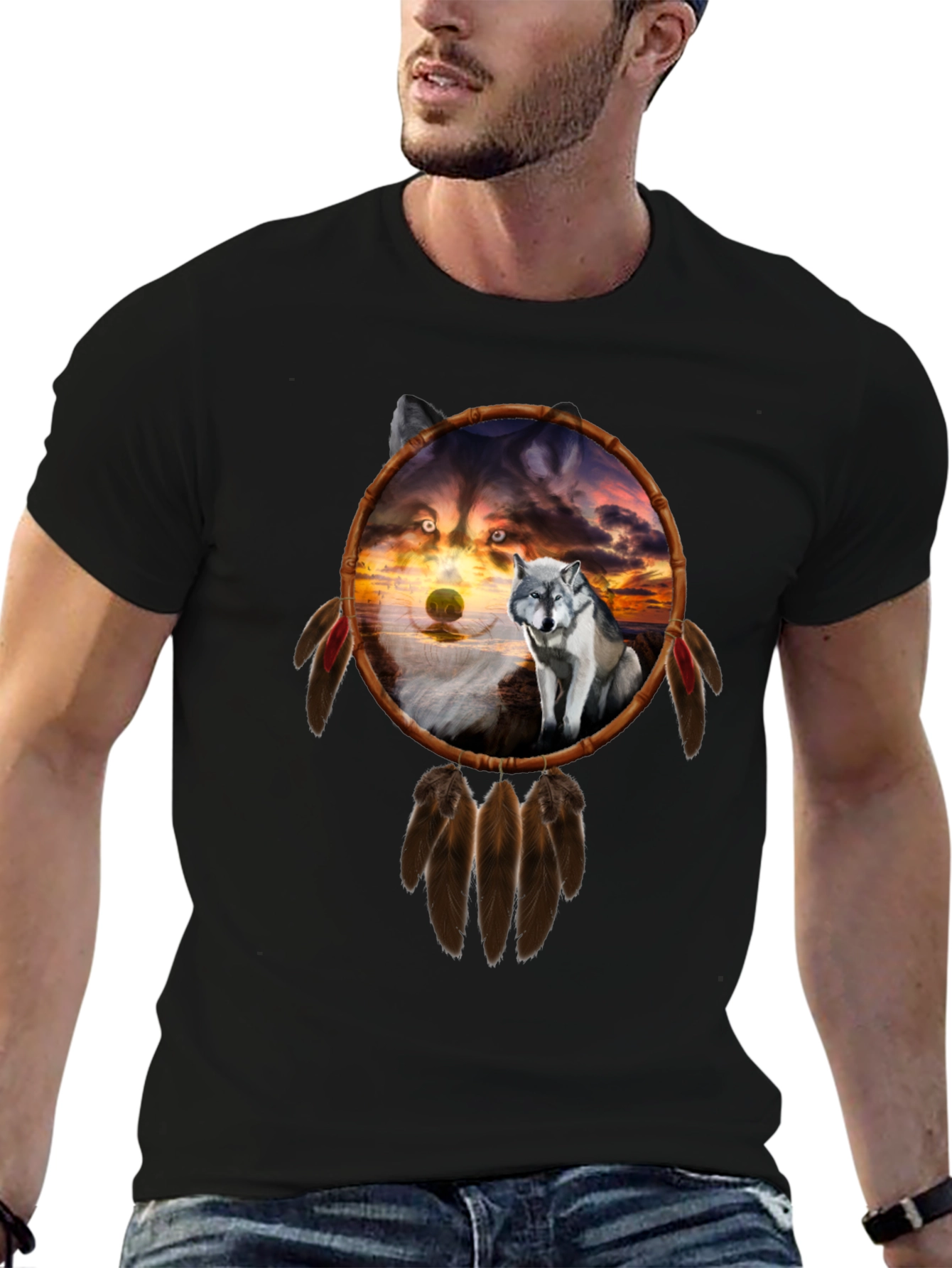 Wolf Dreamcatcher Graphic Tee - Black