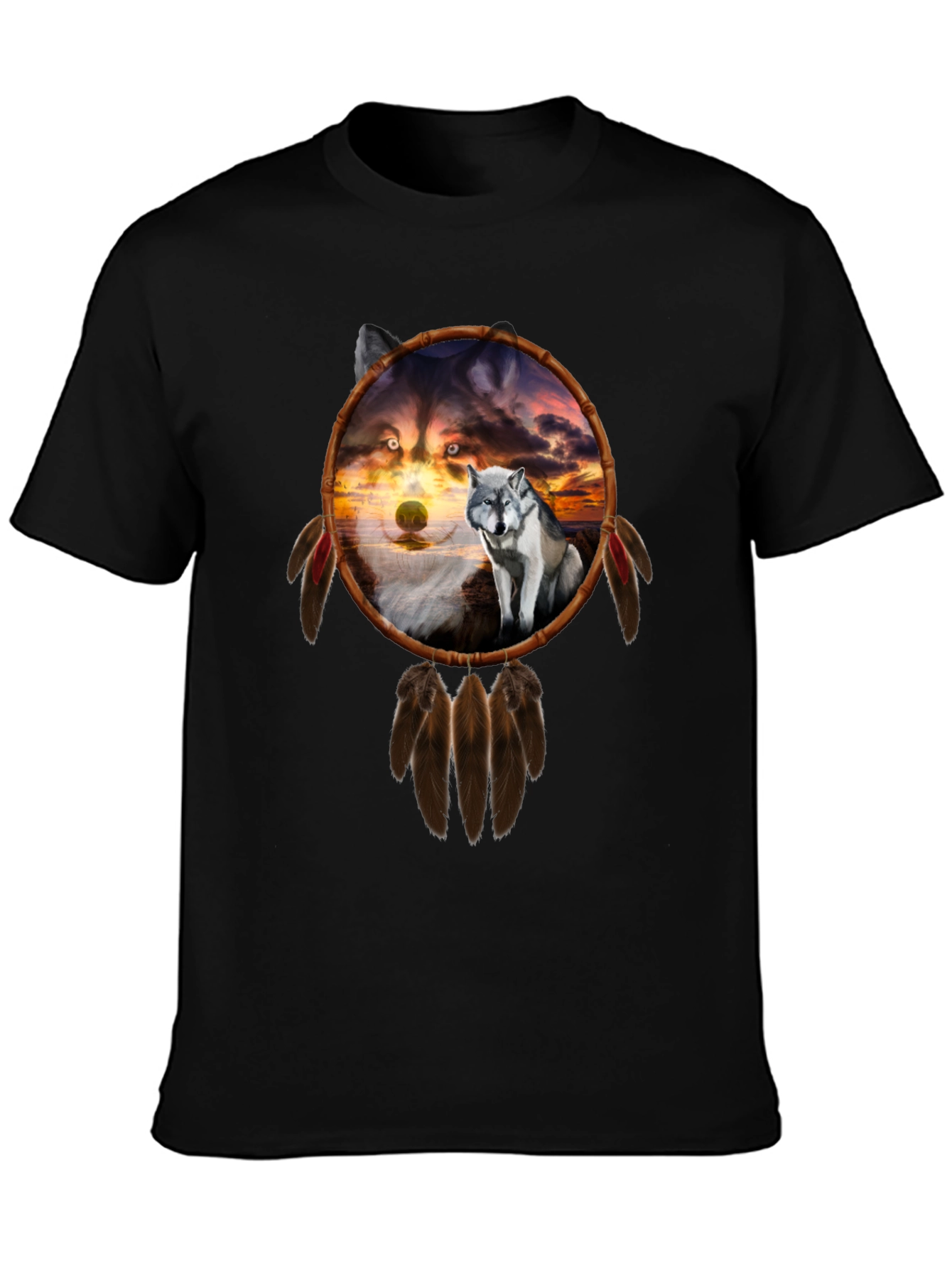 Wolf Dreamcatcher Graphic Tee - Black