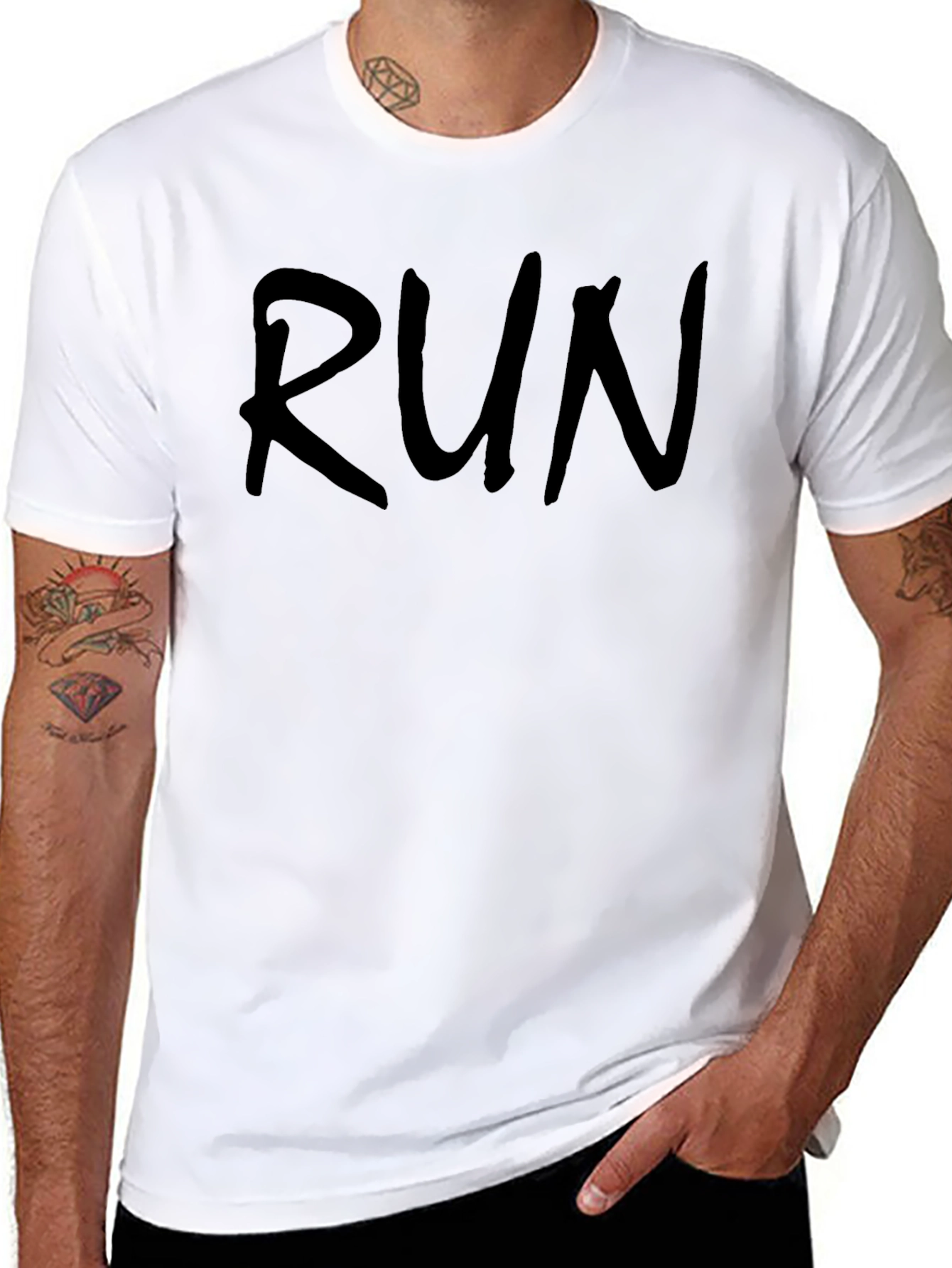 Mens Run Graphic Print Crew Neck Black T-Shirt
