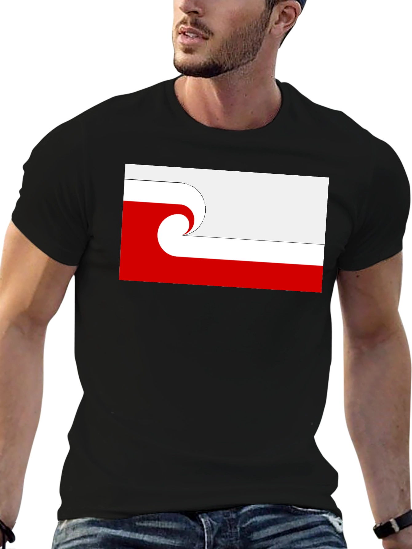Wave Graphic Tee - Red & White Design