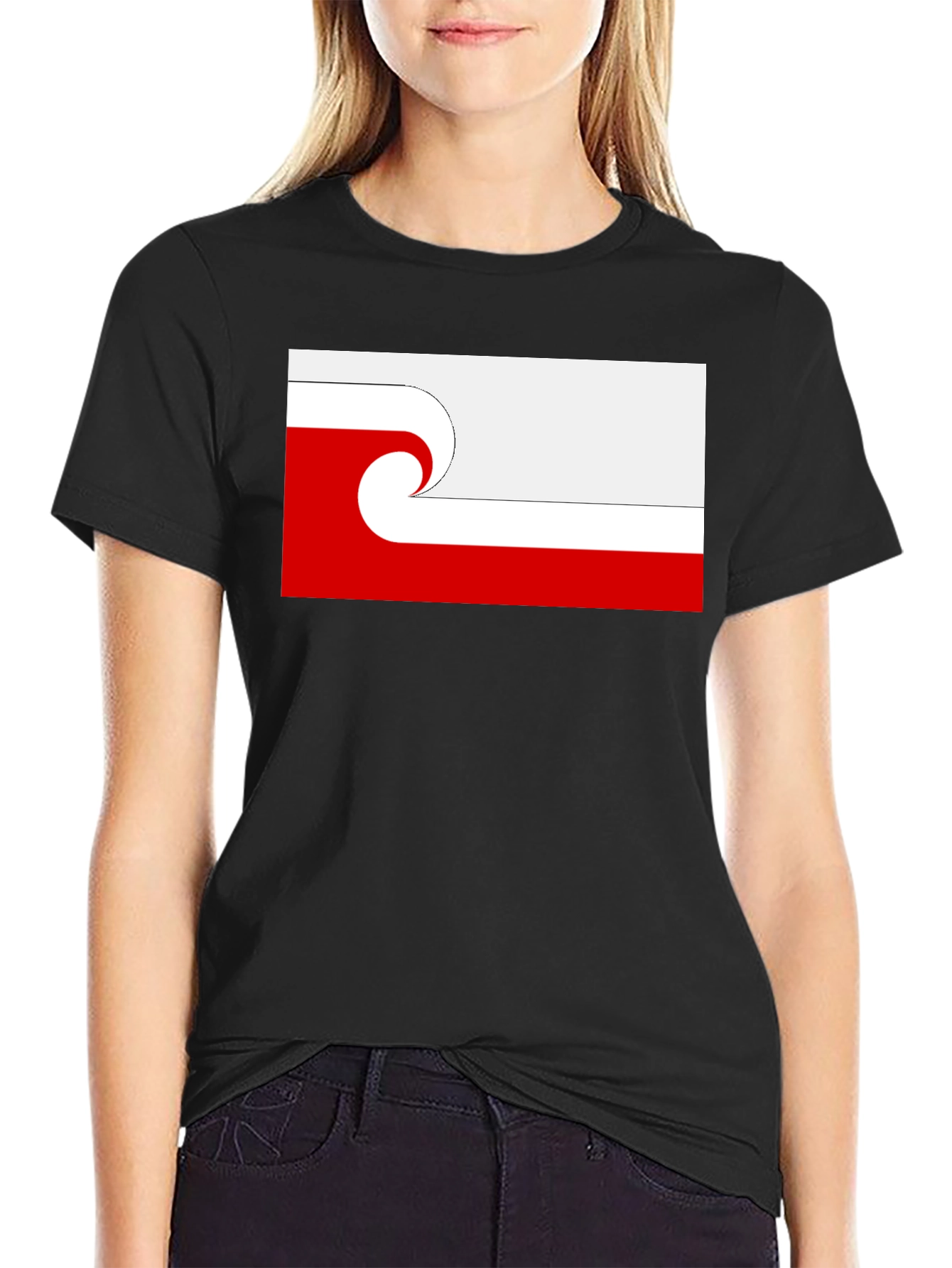 Wave Graphic Tee - Red & White Design